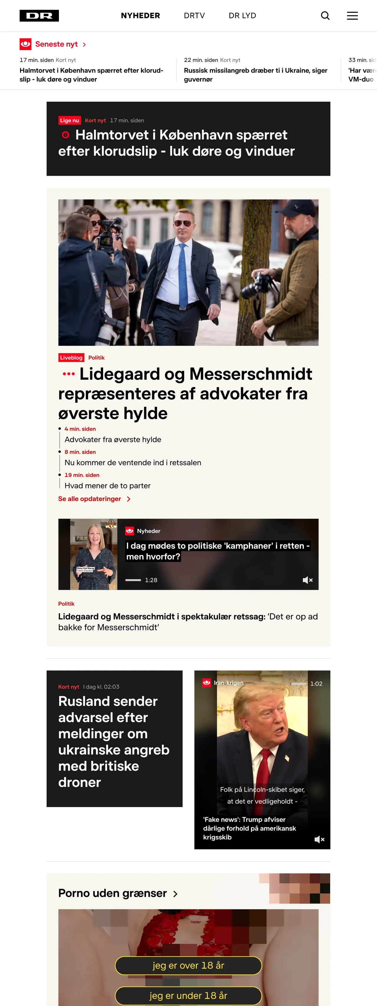 Screenshot of the DR front page