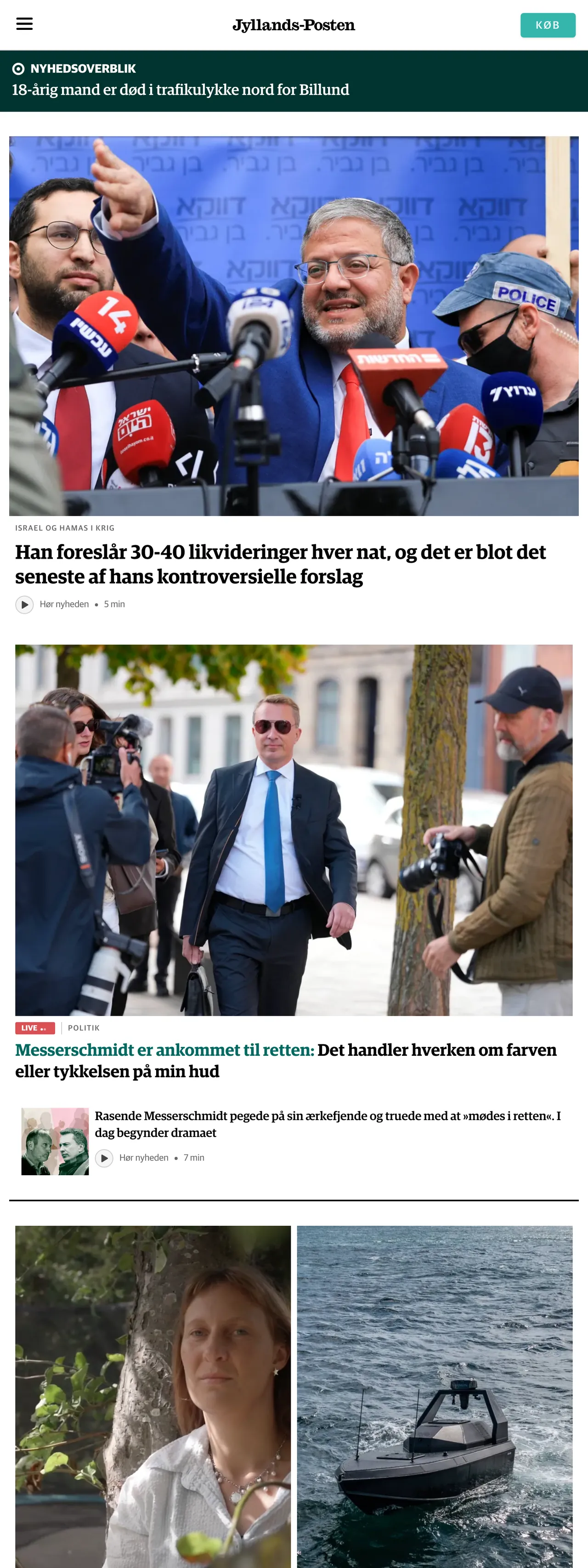 Screenshot of the Jyllands-Posten front page
