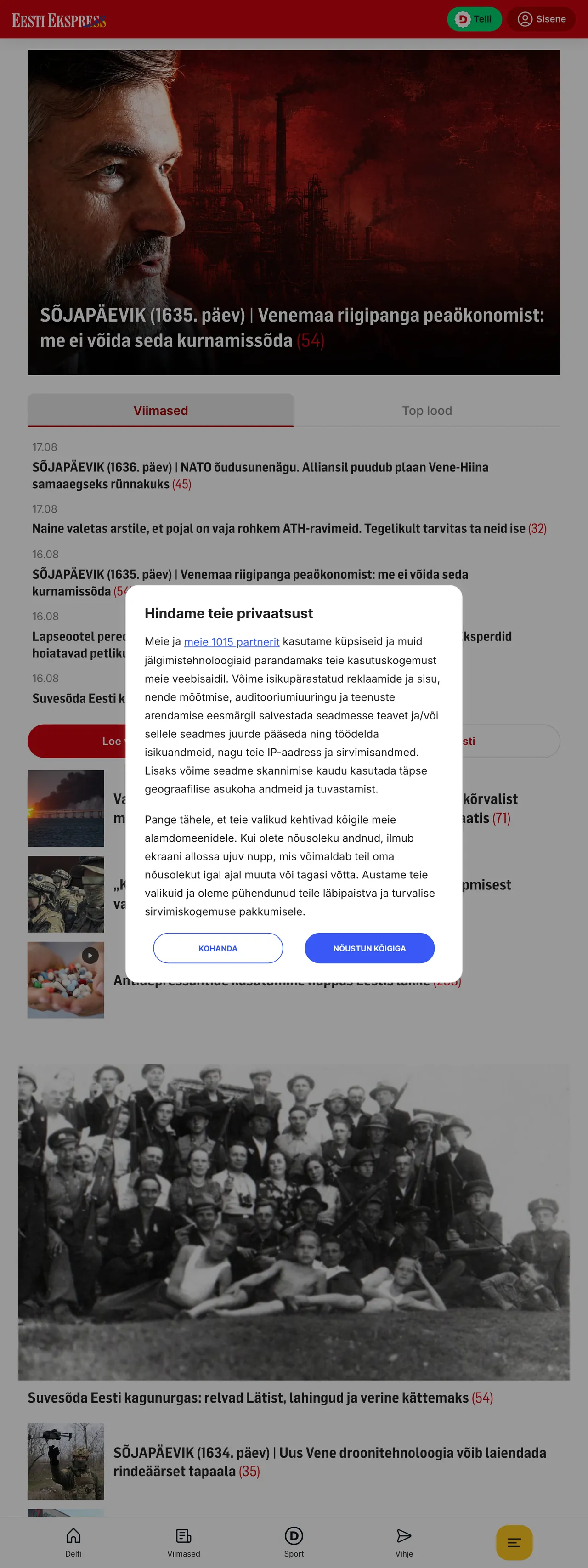 Screenshot of the Eesti Ekspress front page