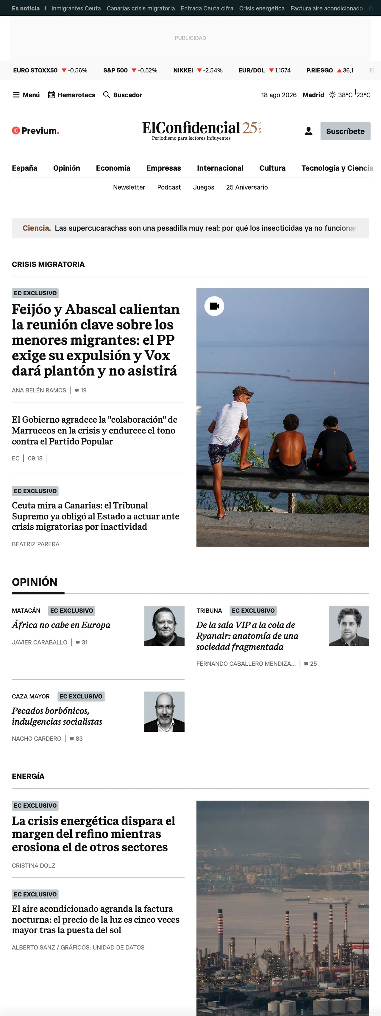 Screenshot of the El Confidencial front page
