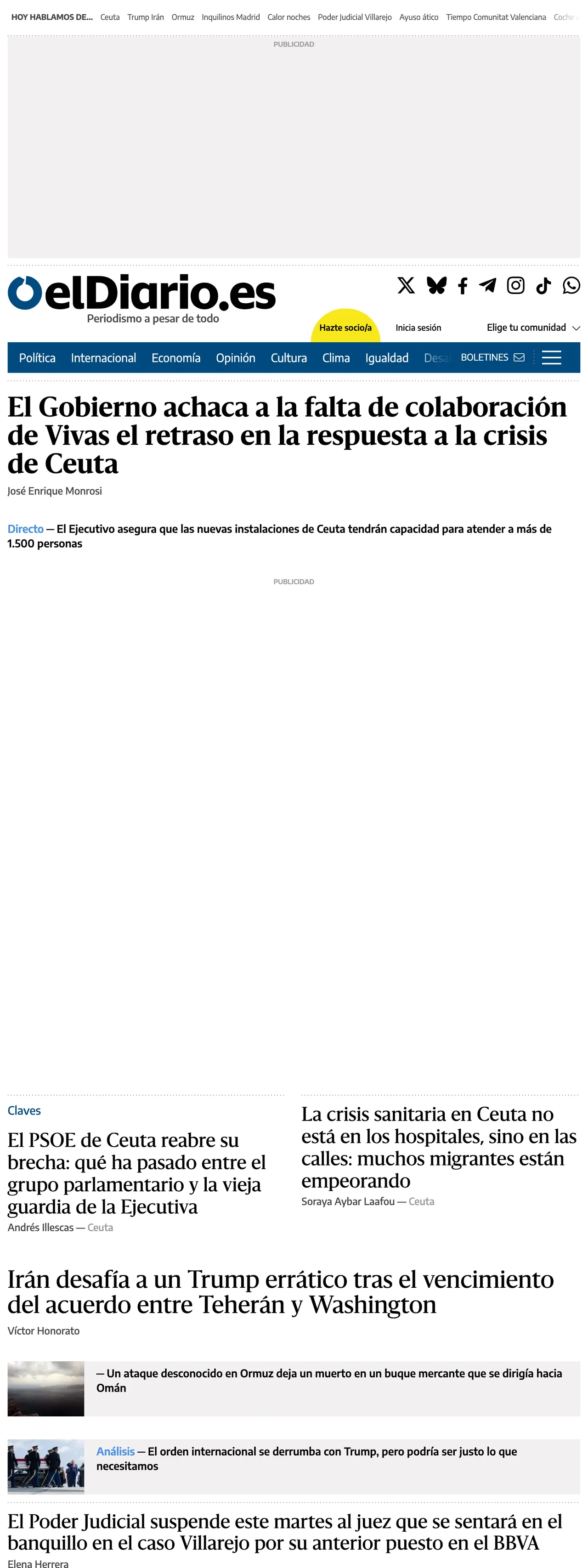 Screenshot of the elDiario.es front page