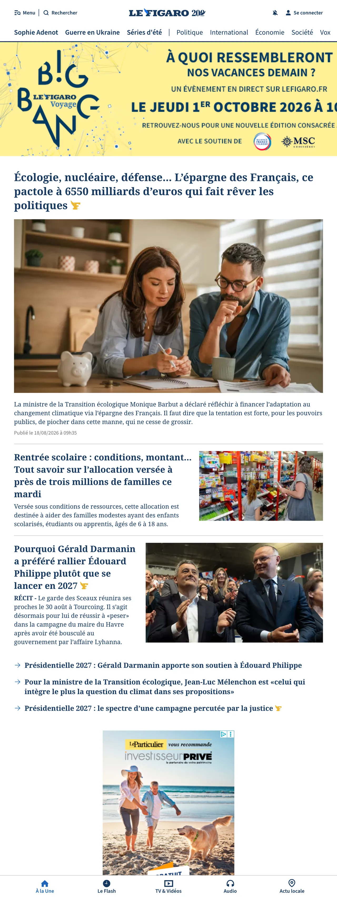 Screenshot of the Le Figaro front page