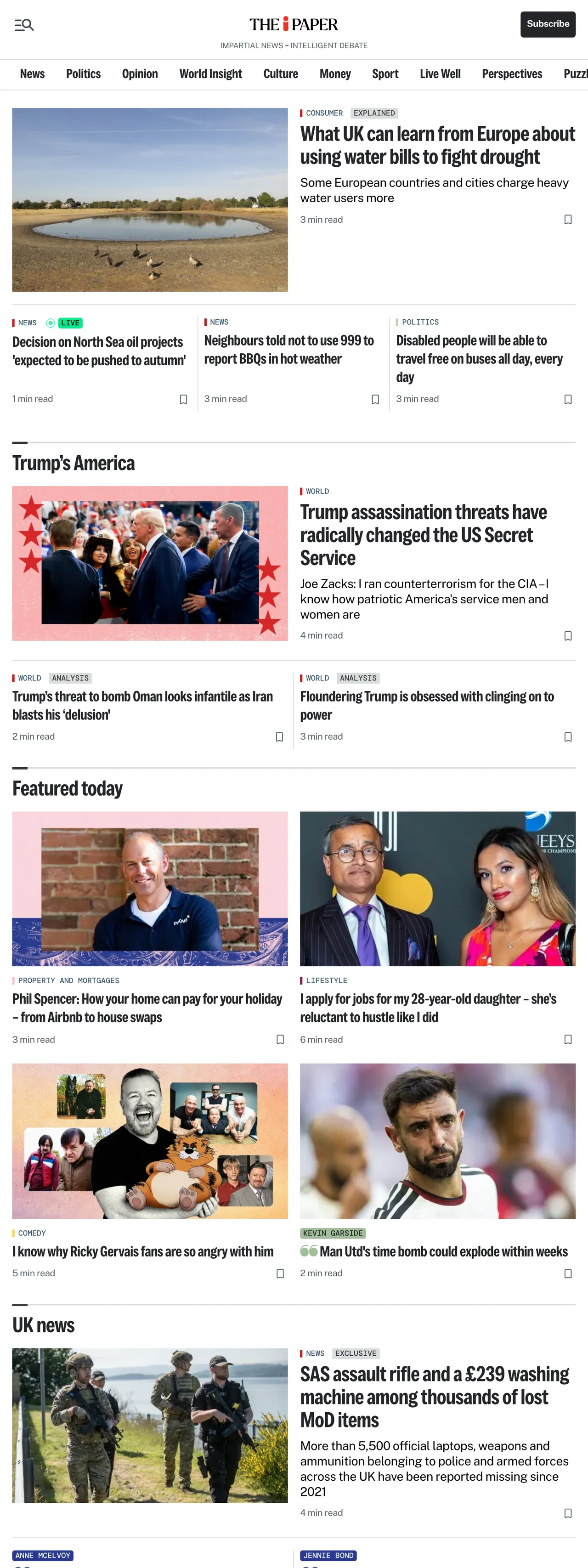 Screenshot of the The i Paper front page