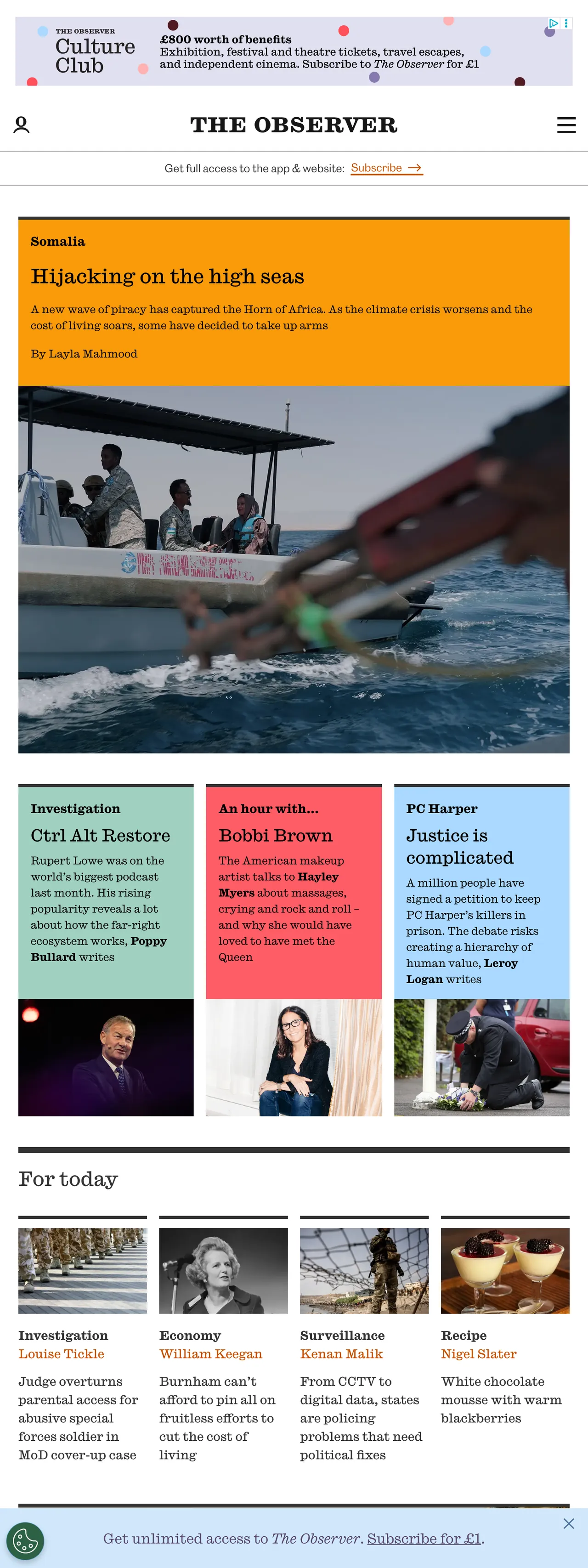 Screenshot of the The Observer front page