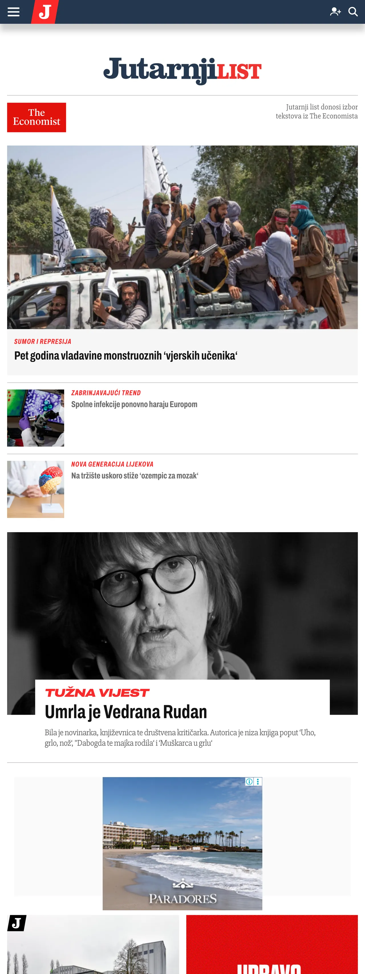 Screenshot of the Jutarnji list front page