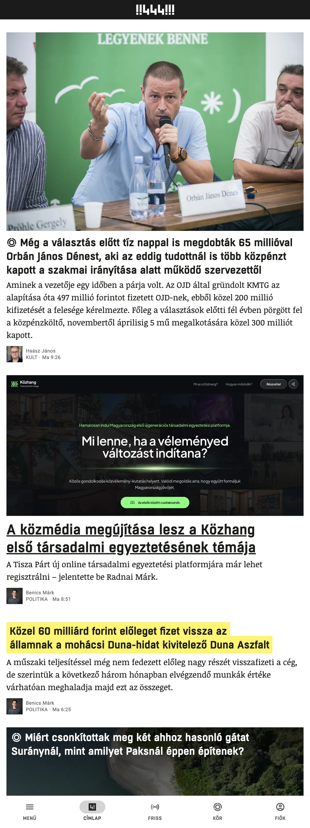 Screenshot of the 444 front page