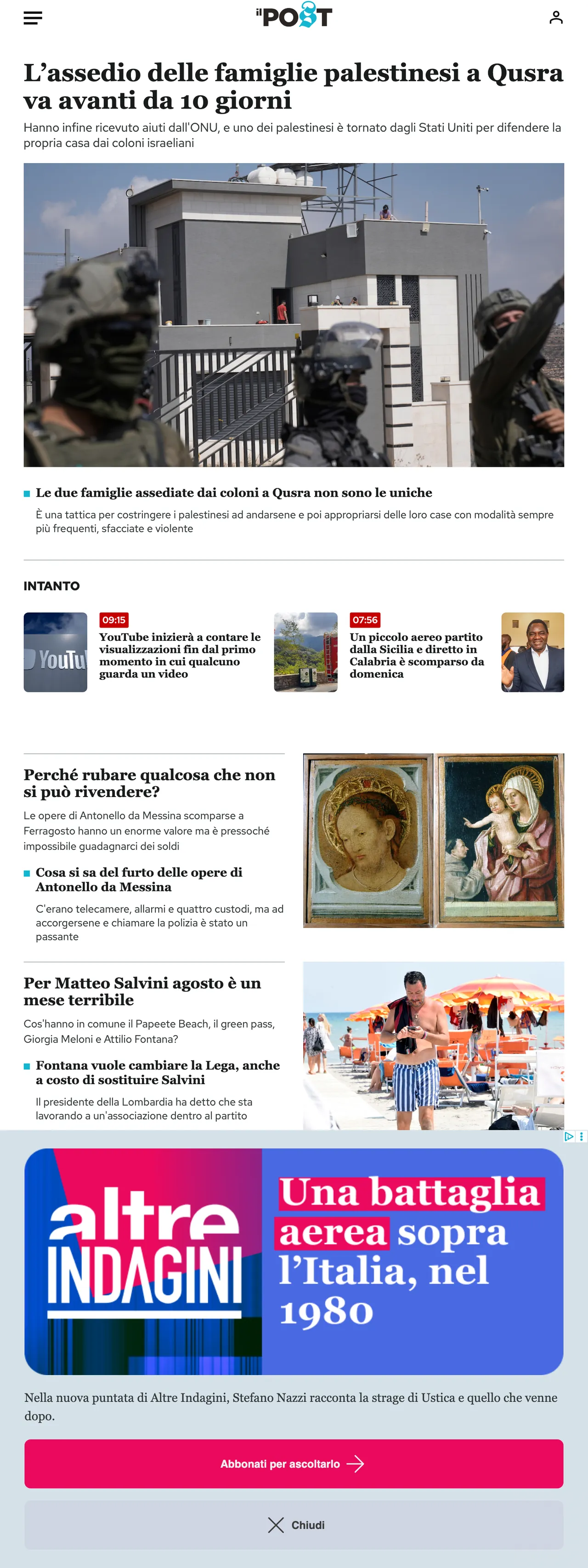 Screenshot of the Il Post front page