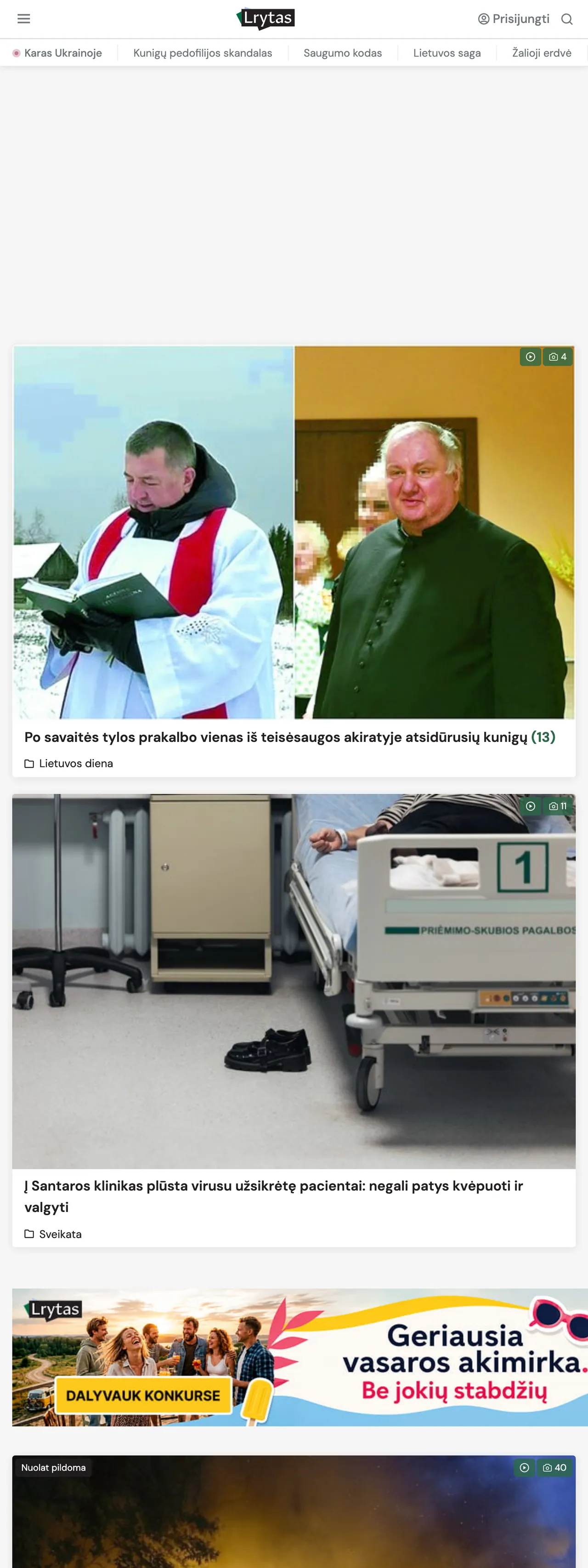 Screenshot of the Lrytas front page
