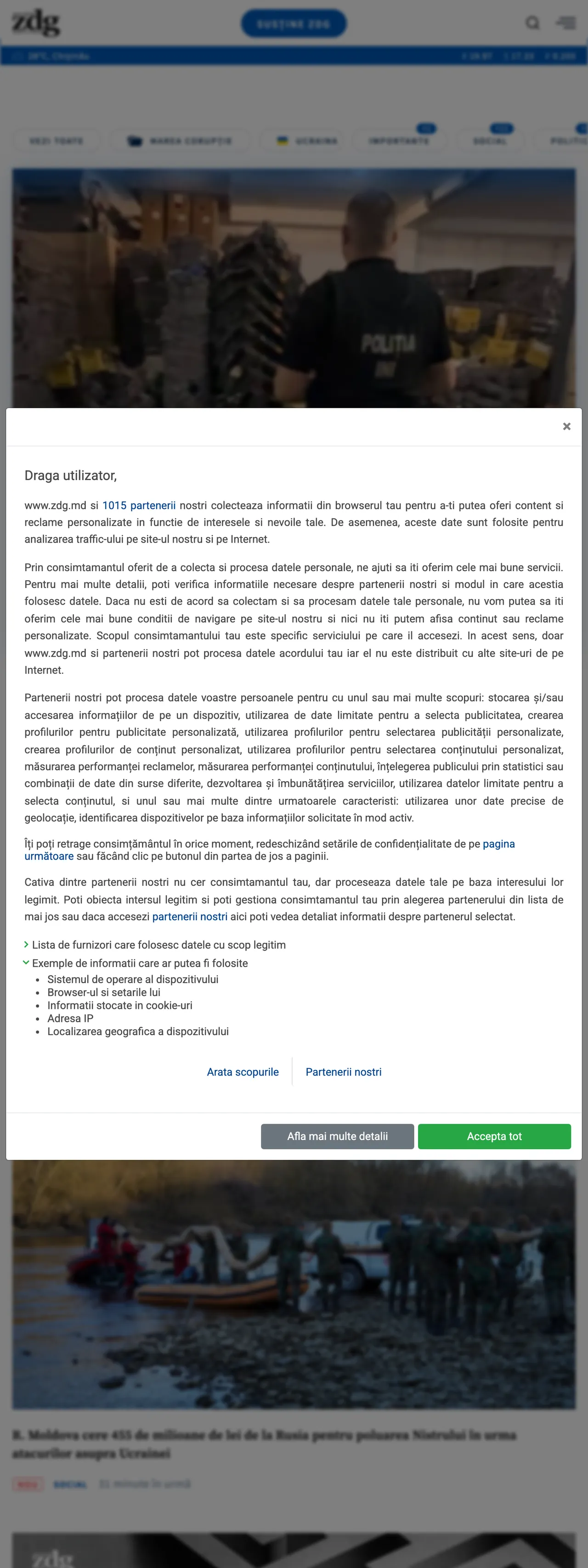 Screenshot of the Ziarul de Gardă front page