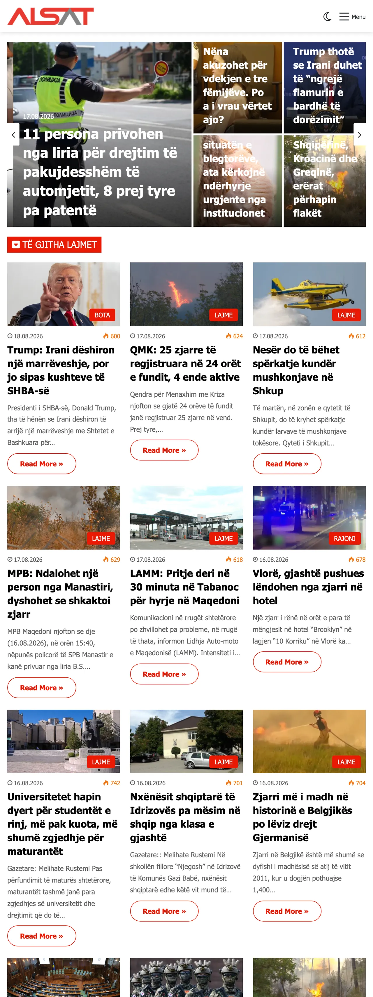 Screenshot of the ALSAT front page
