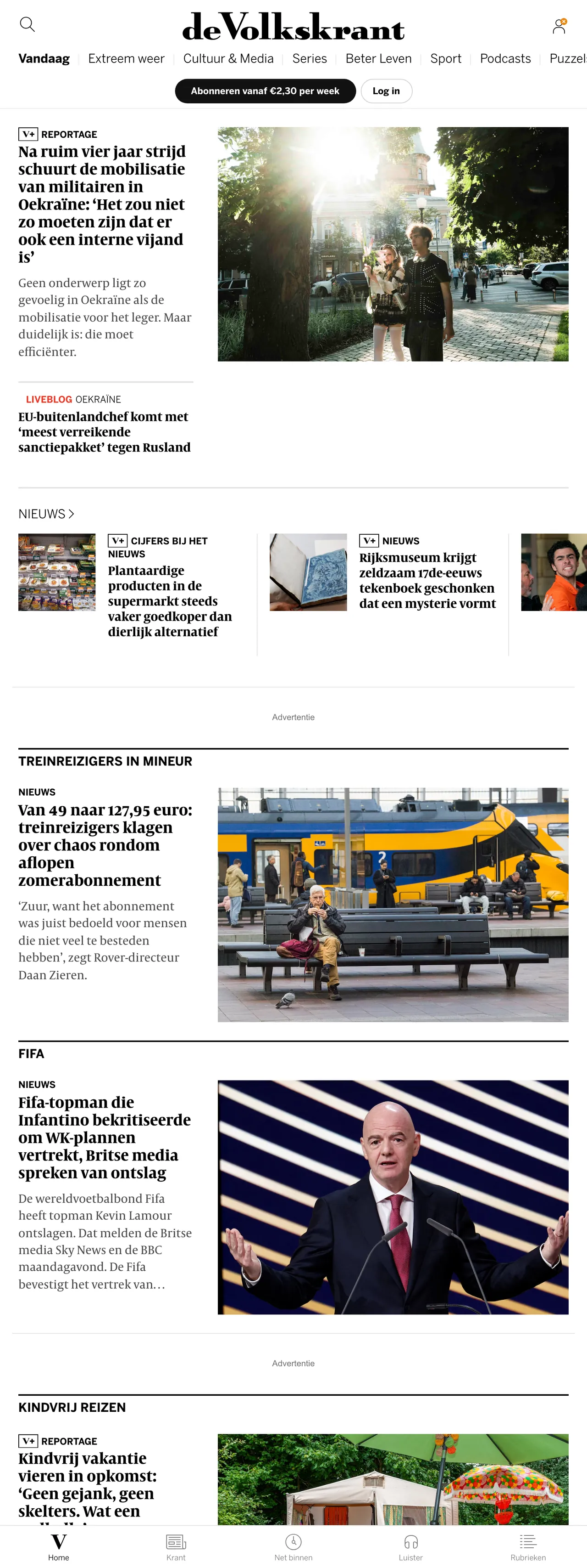 Screenshot of the de Volkskrant front page
