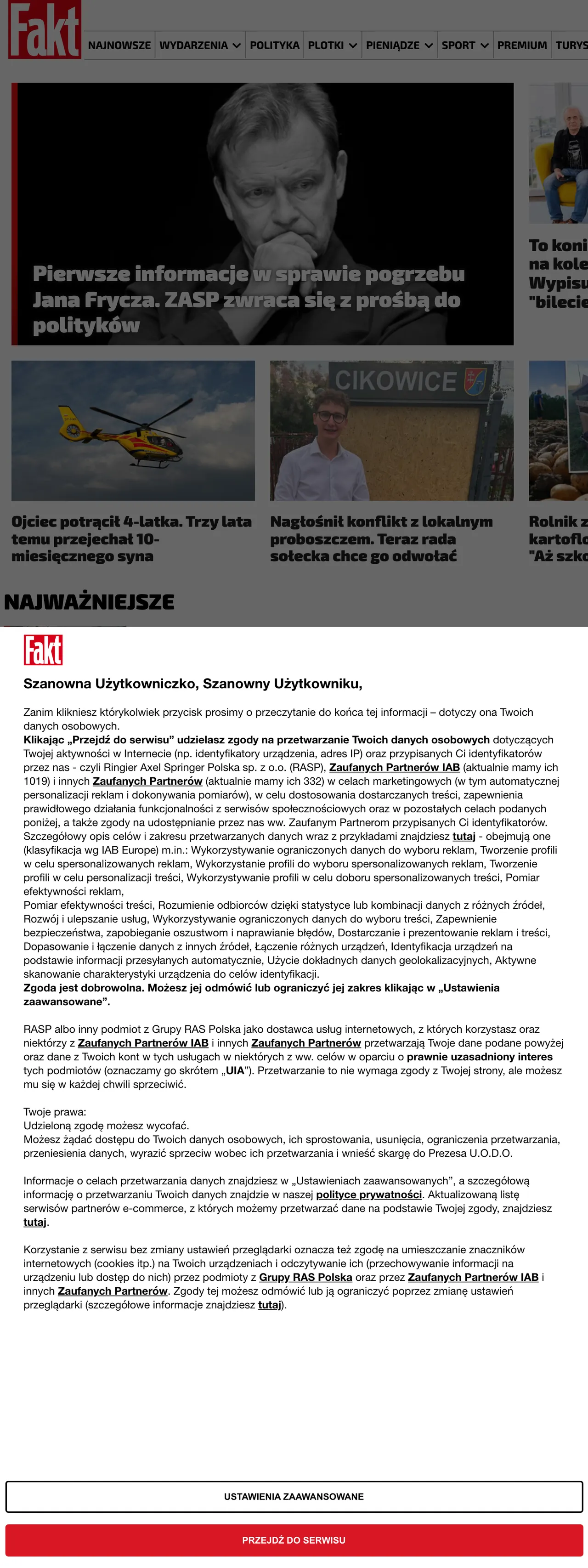 Screenshot of the Fakt front page