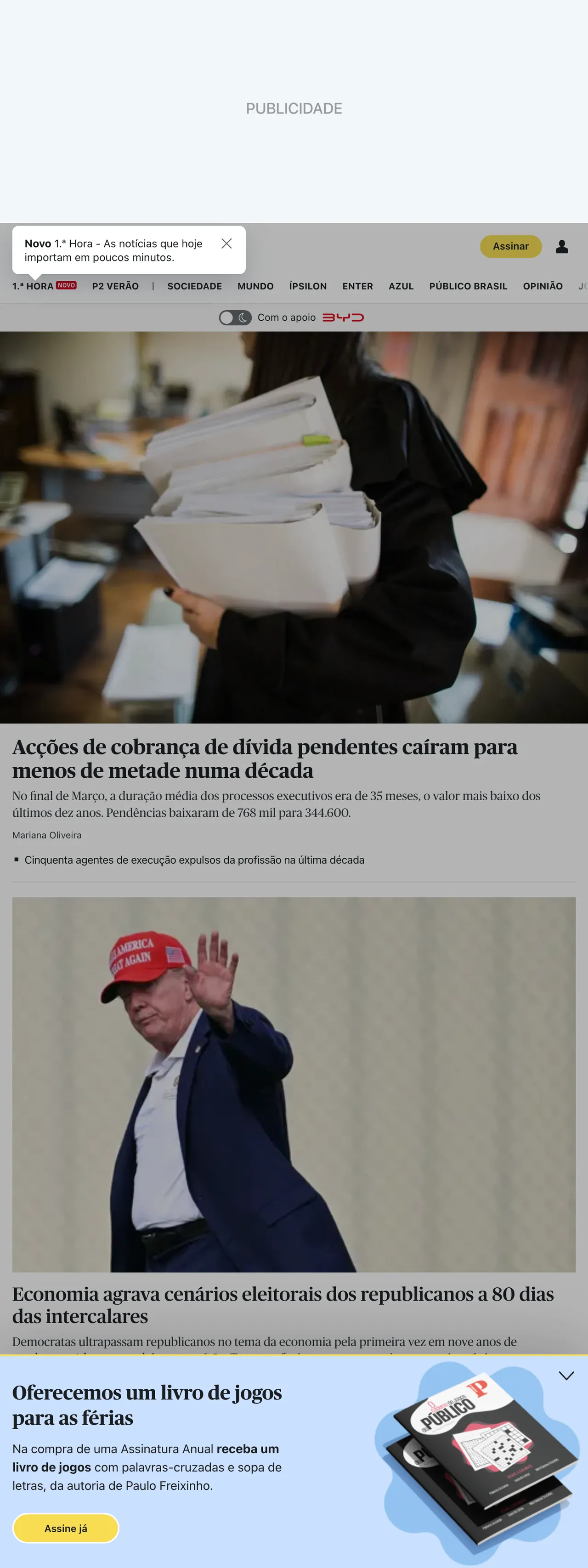 Screenshot of the Público front page