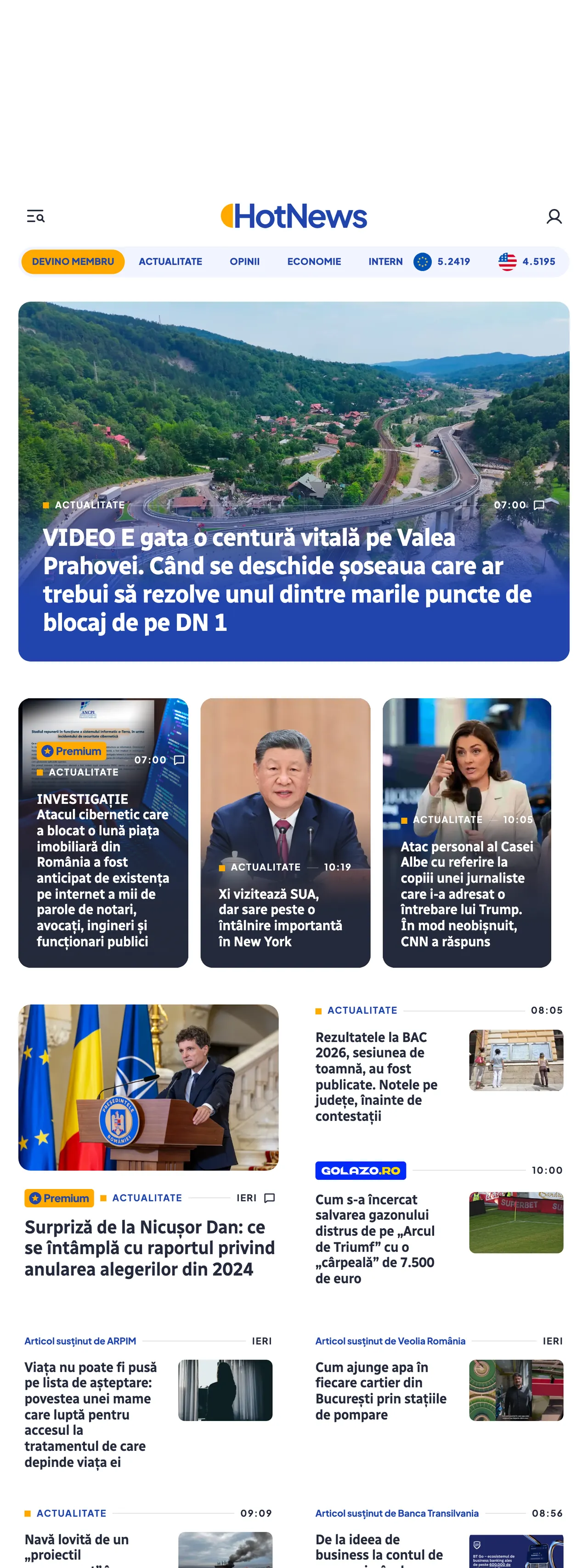 Screenshot of the HotNews.ro front page