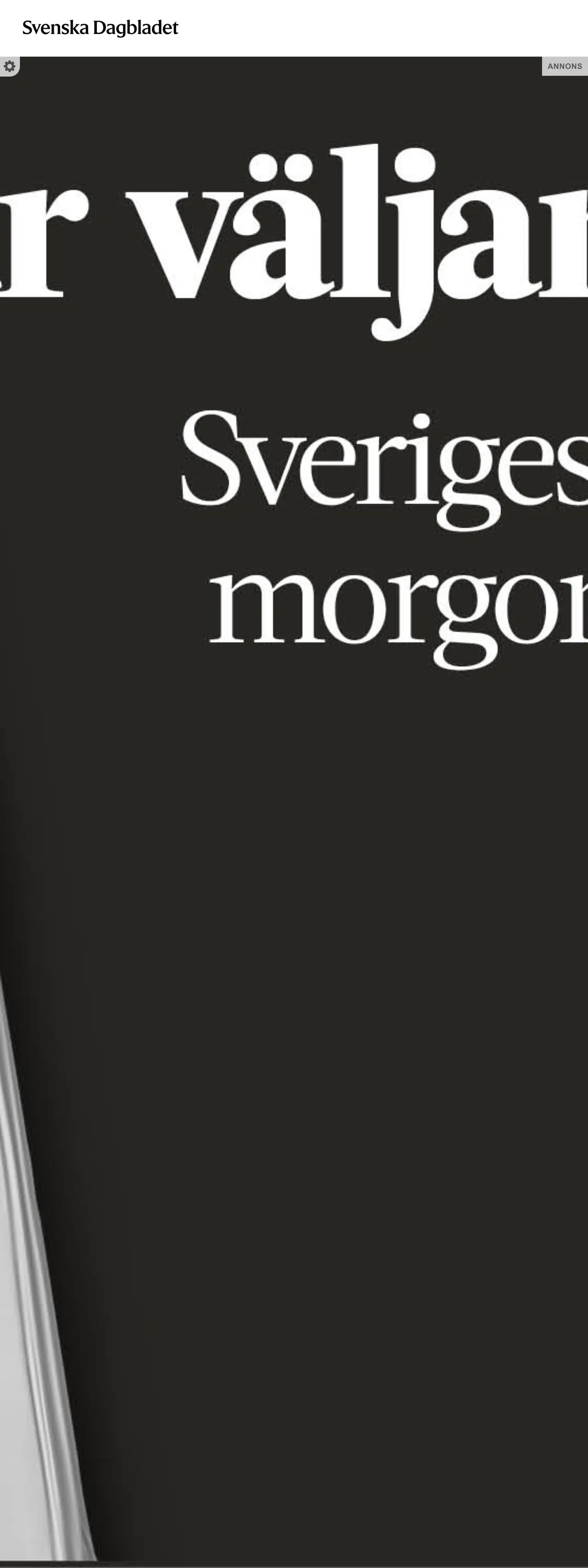 Screenshot of the Svenska Dagbladet front page