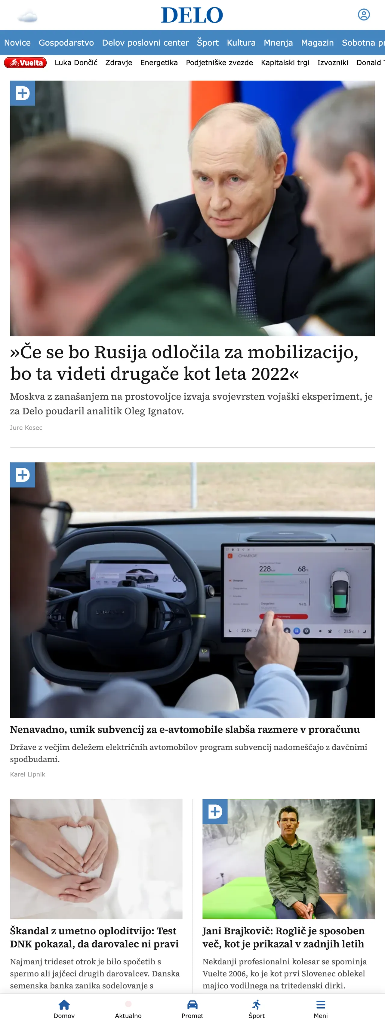 Screenshot of the Delo front page
