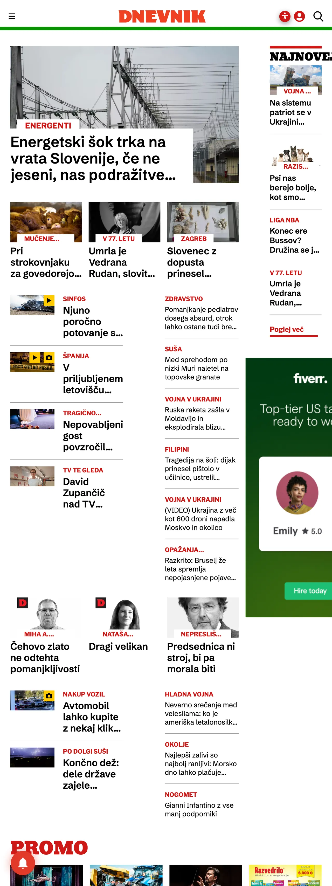 Screenshot of the Dnevnik front page