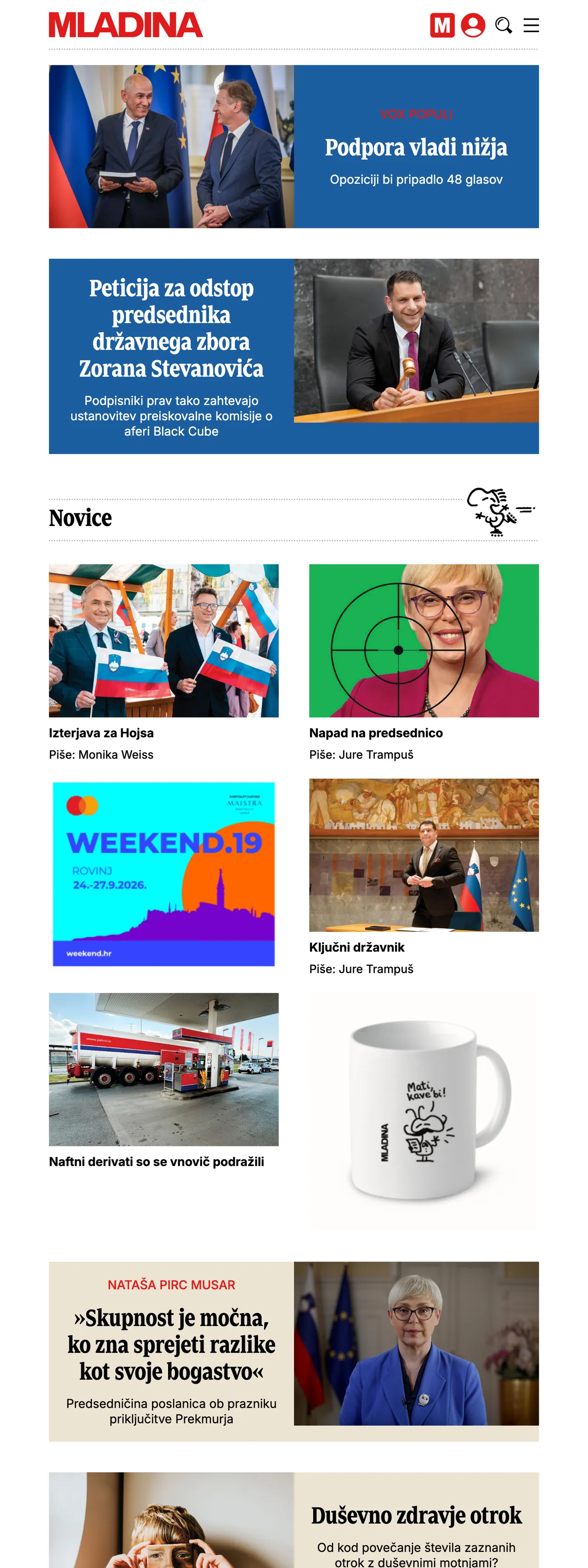Screenshot of the Mladina front page