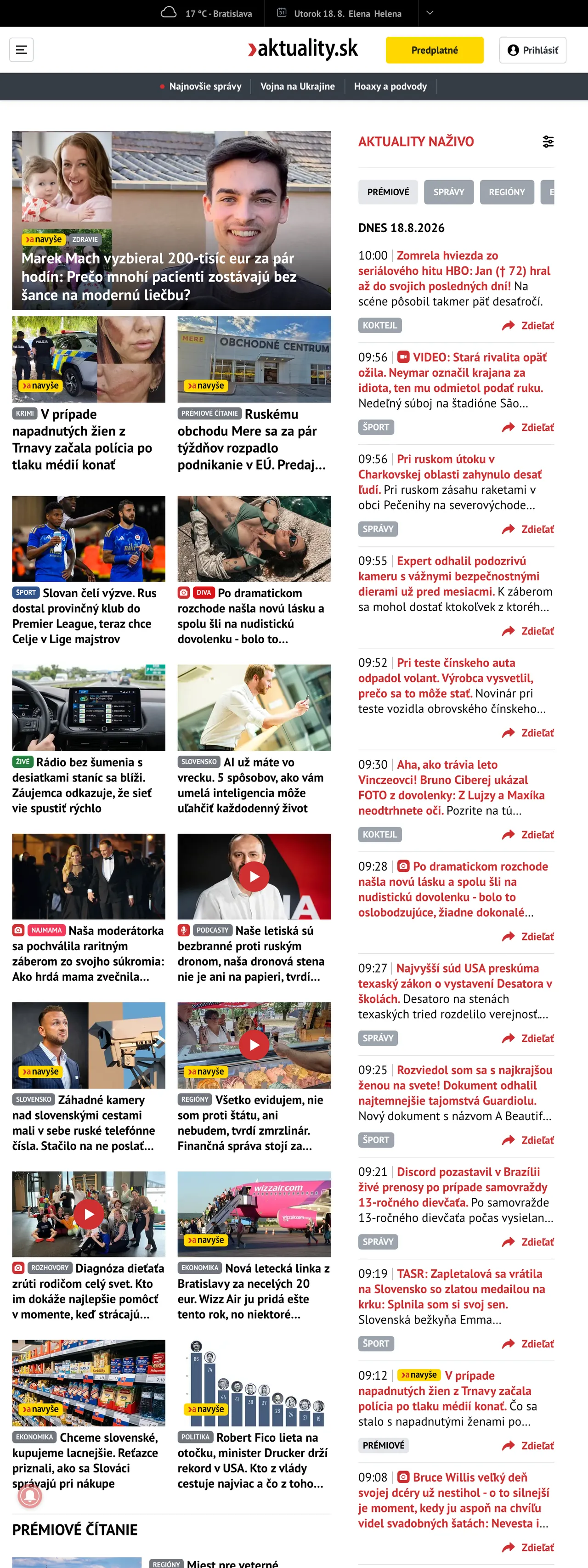 Screenshot of the Aktuality.sk front page