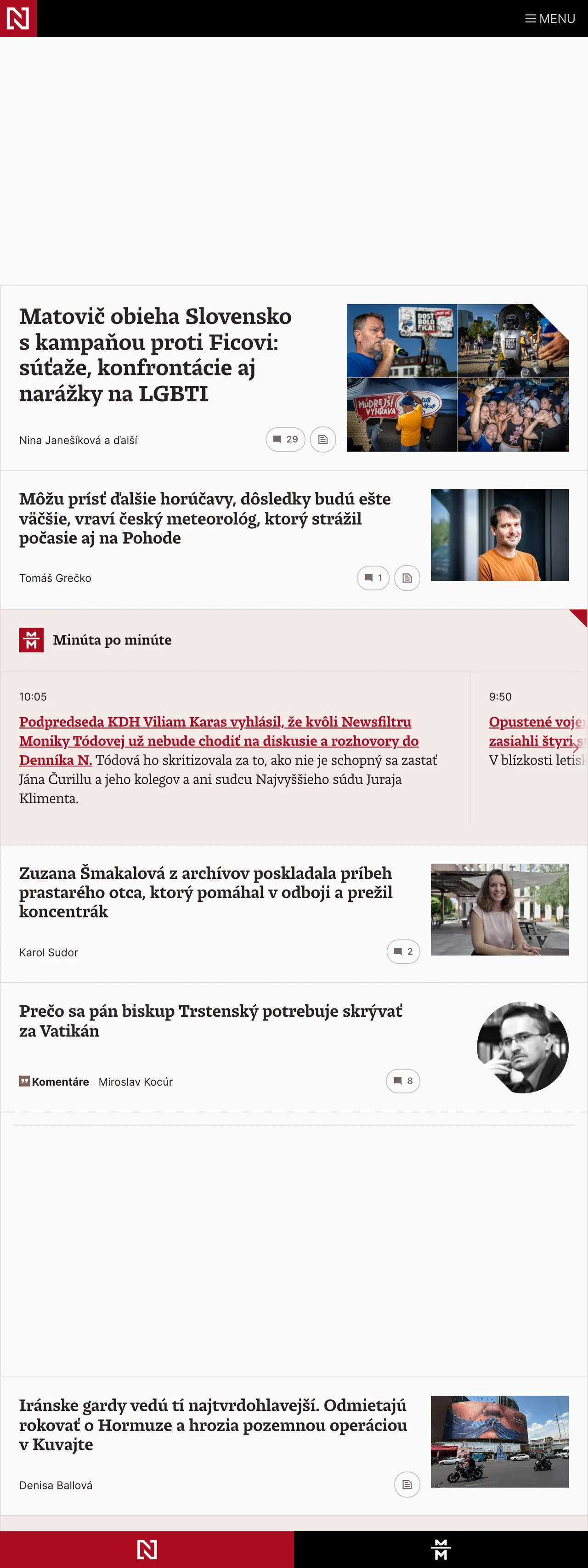 Screenshot of the Denník N front page