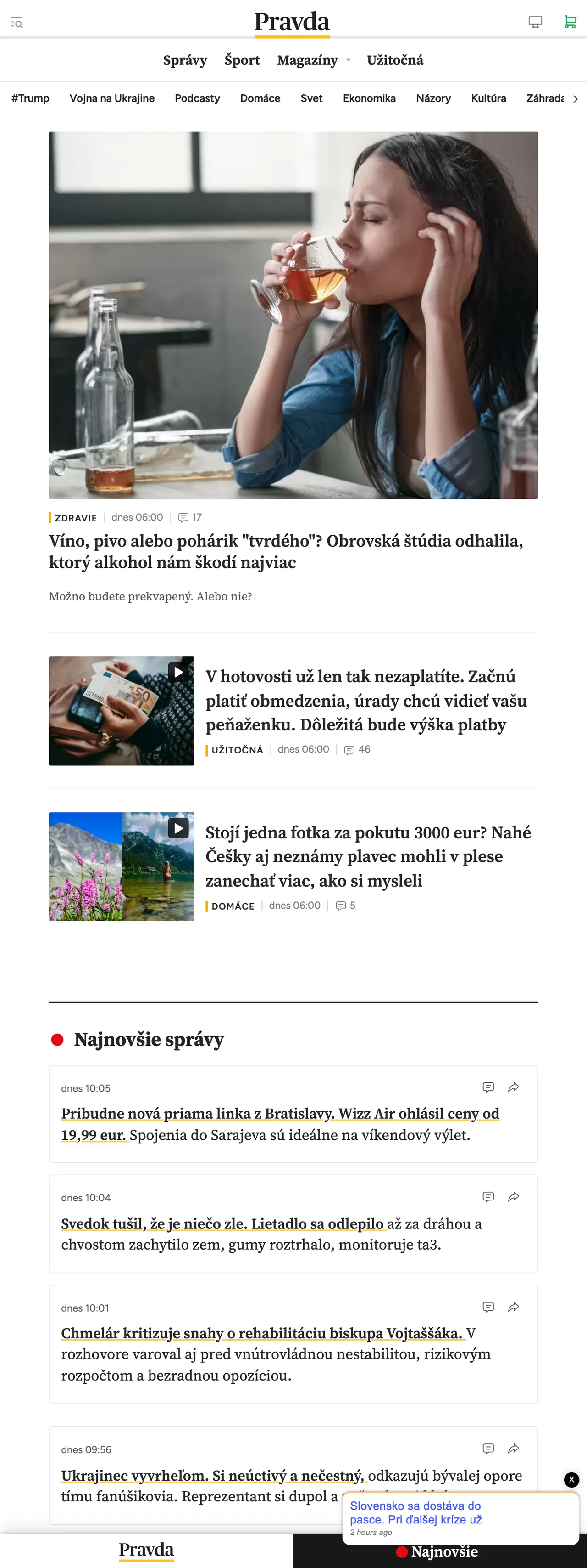 Screenshot of the Pravda front page