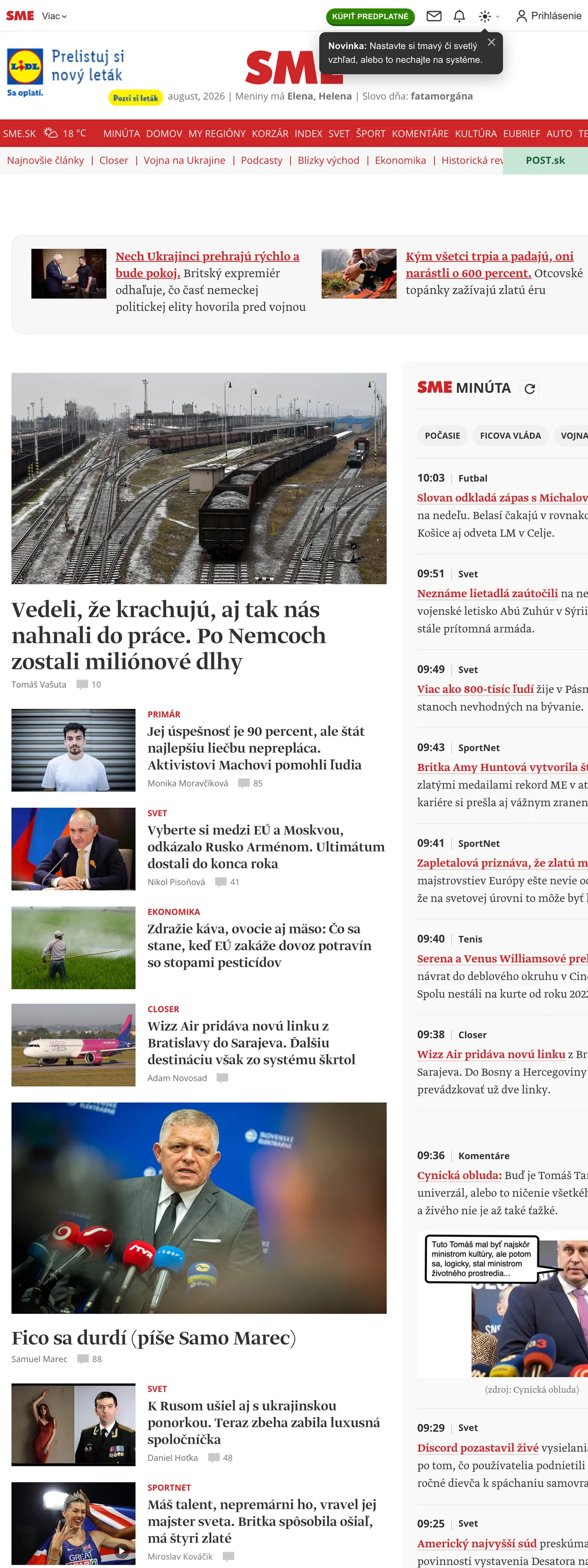 Screenshot of the SME front page