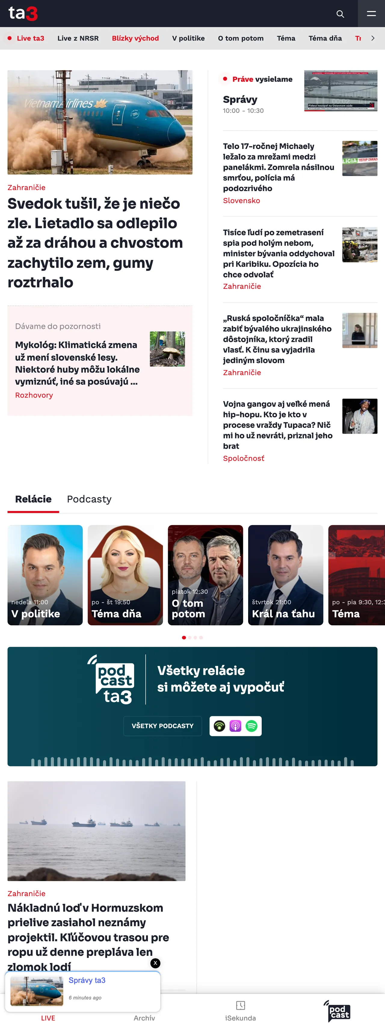 Screenshot of the TA3 front page