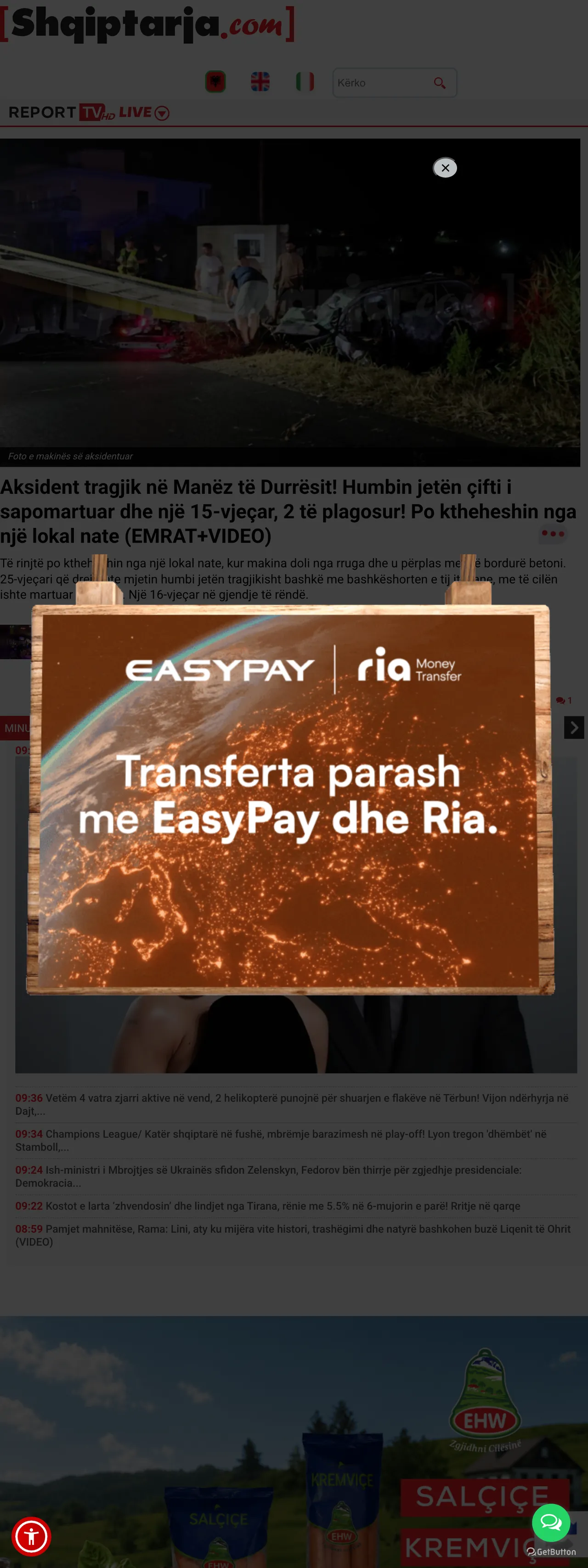 Screenshot of the Shqiptarja.com front page