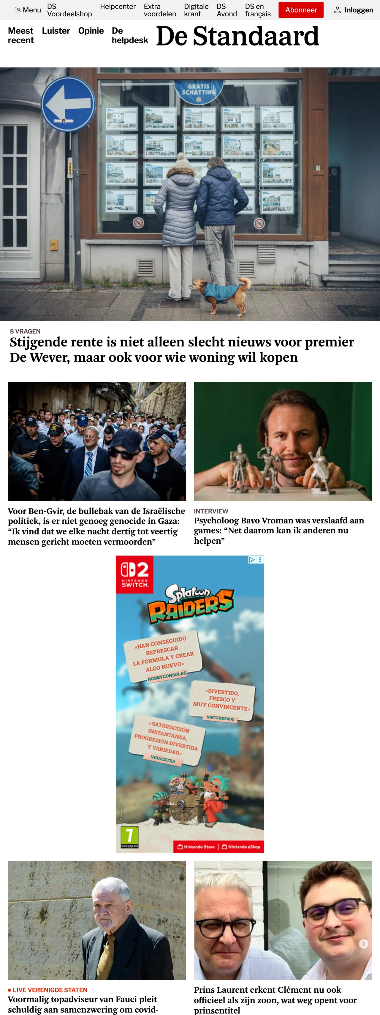 Screenshot of the De Standaard front page