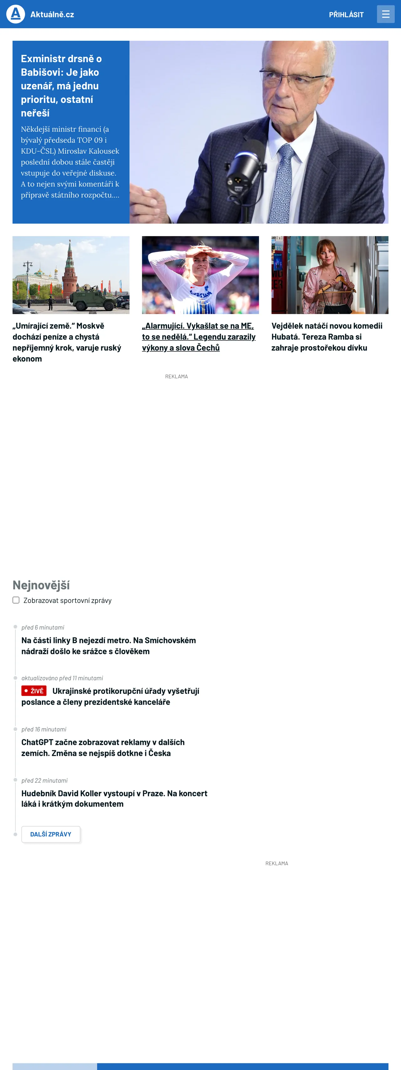 Screenshot of the Aktuálně.cz front page