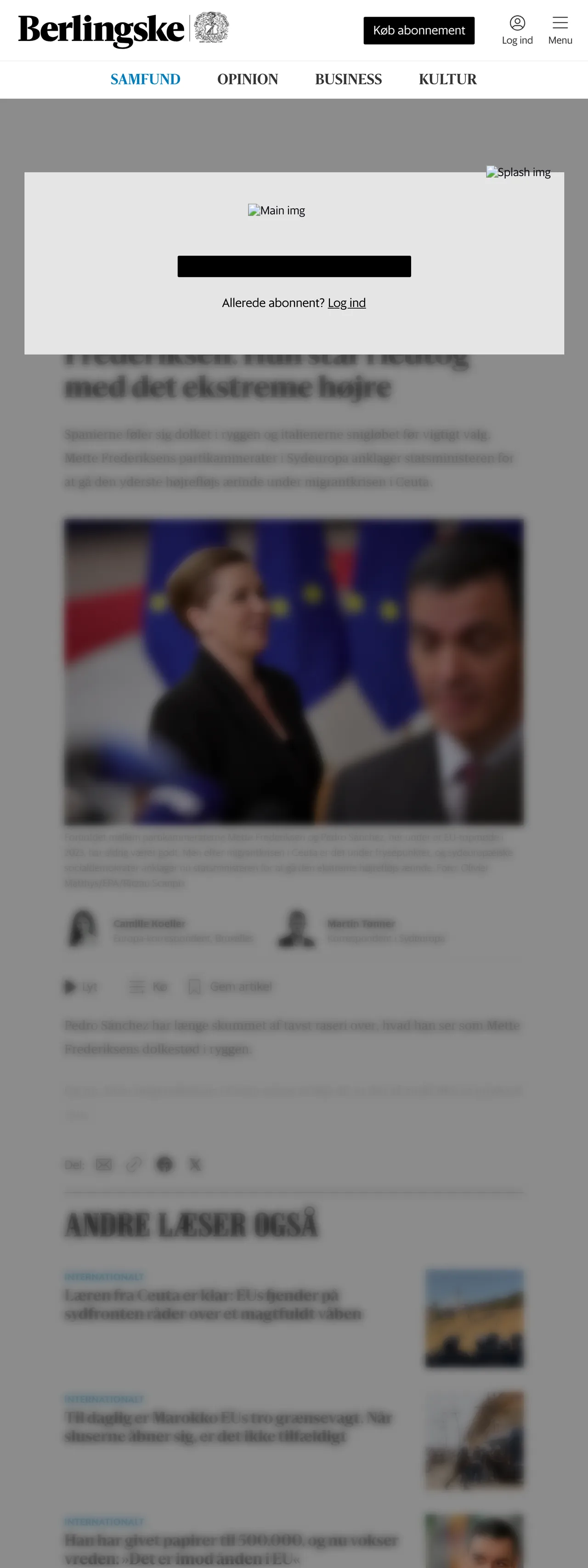 Screenshot of the Berlingske front page