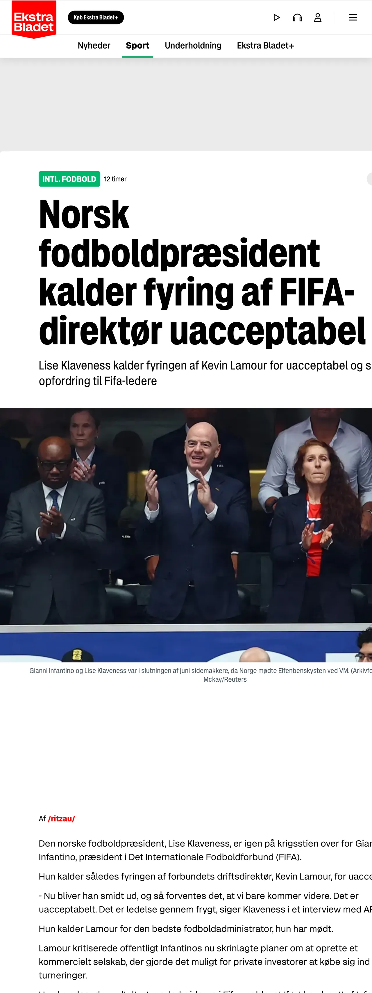Screenshot of the Ekstra Bladet front page