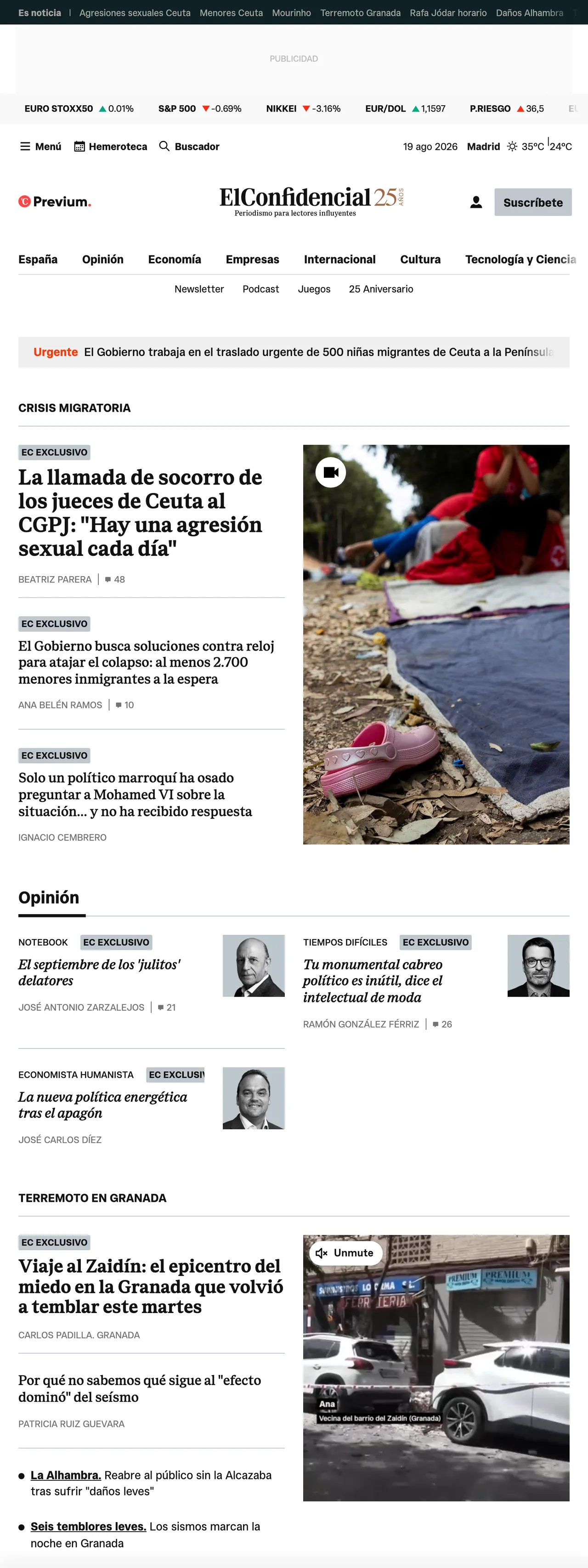 Screenshot of the El Confidencial front page