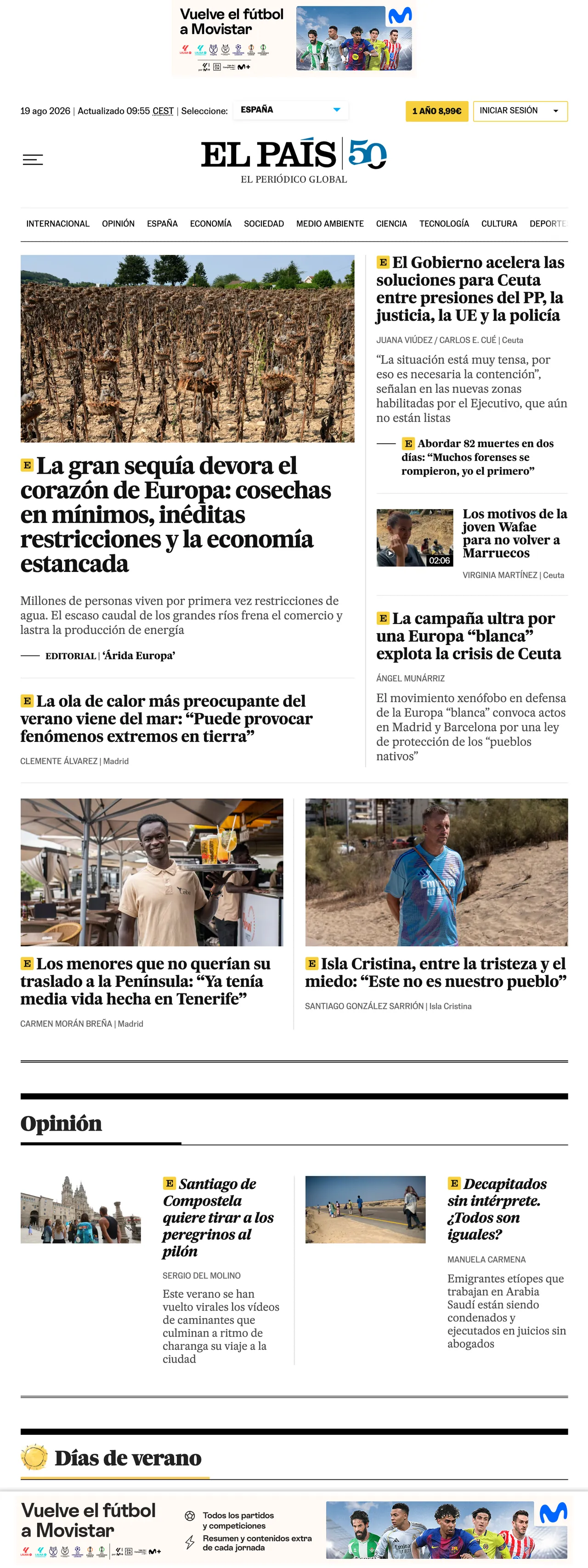 Screenshot of the EL PAÍS front page