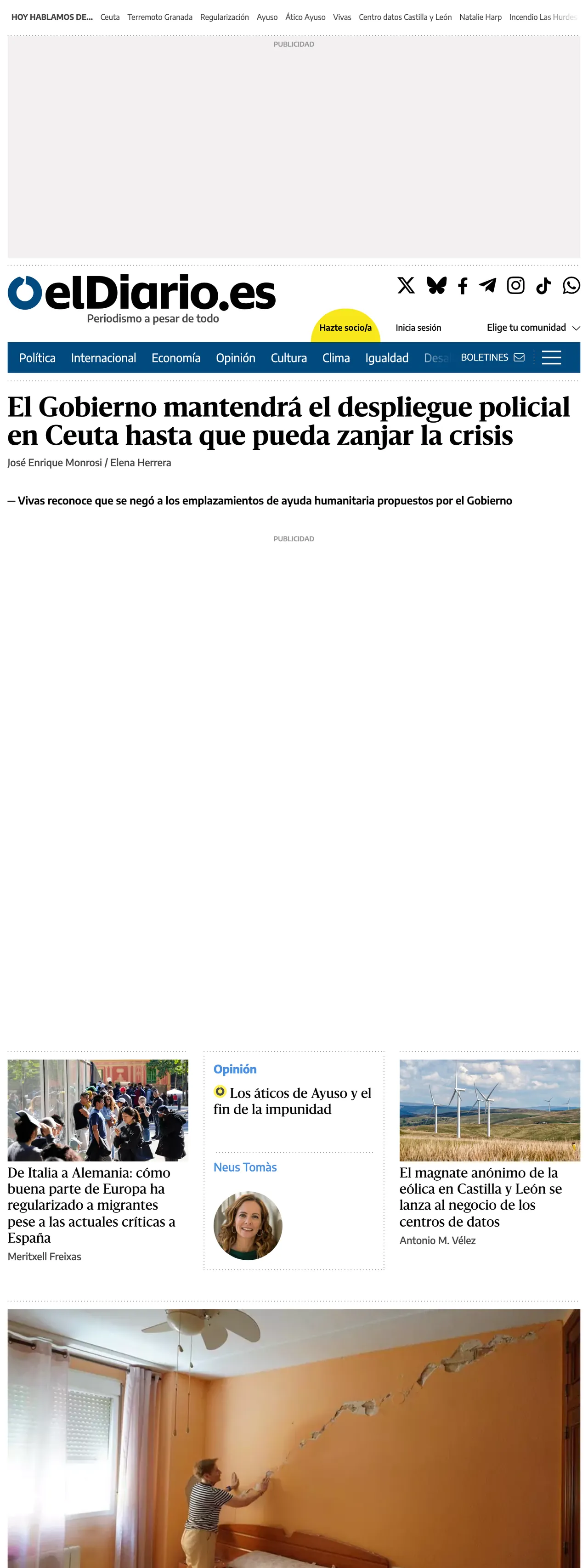 Screenshot of the elDiario.es front page