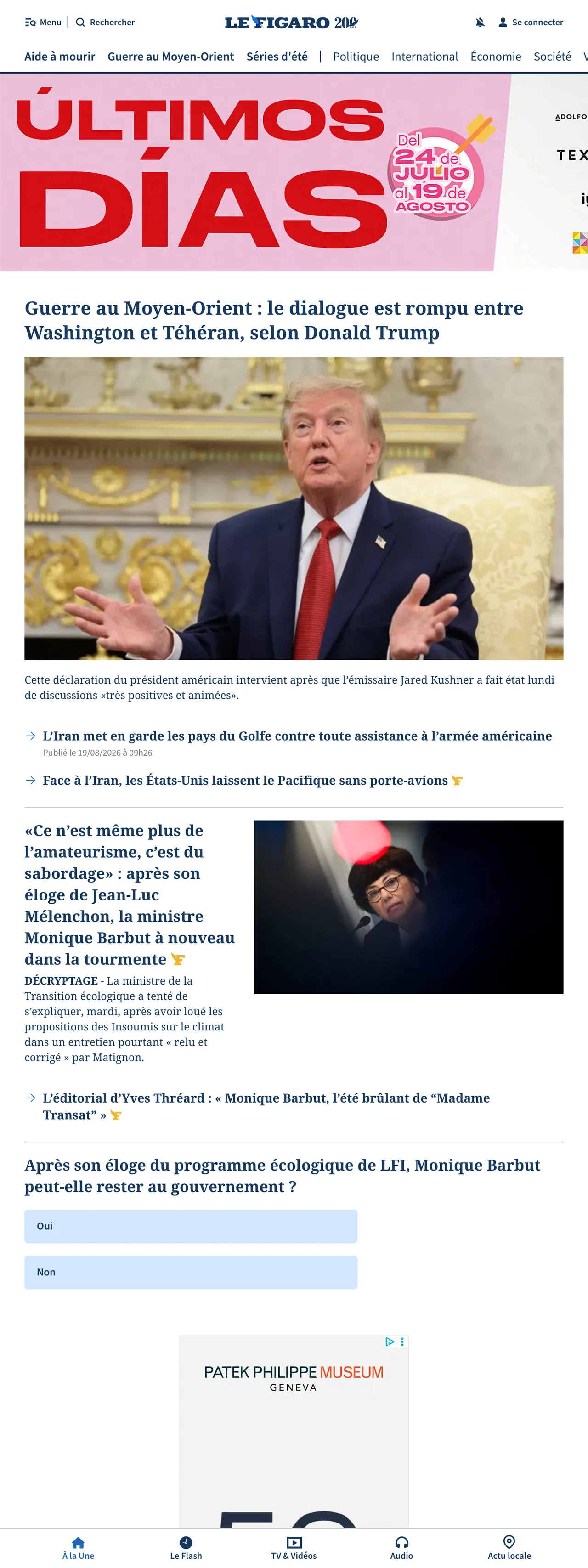 Screenshot of the Le Figaro front page