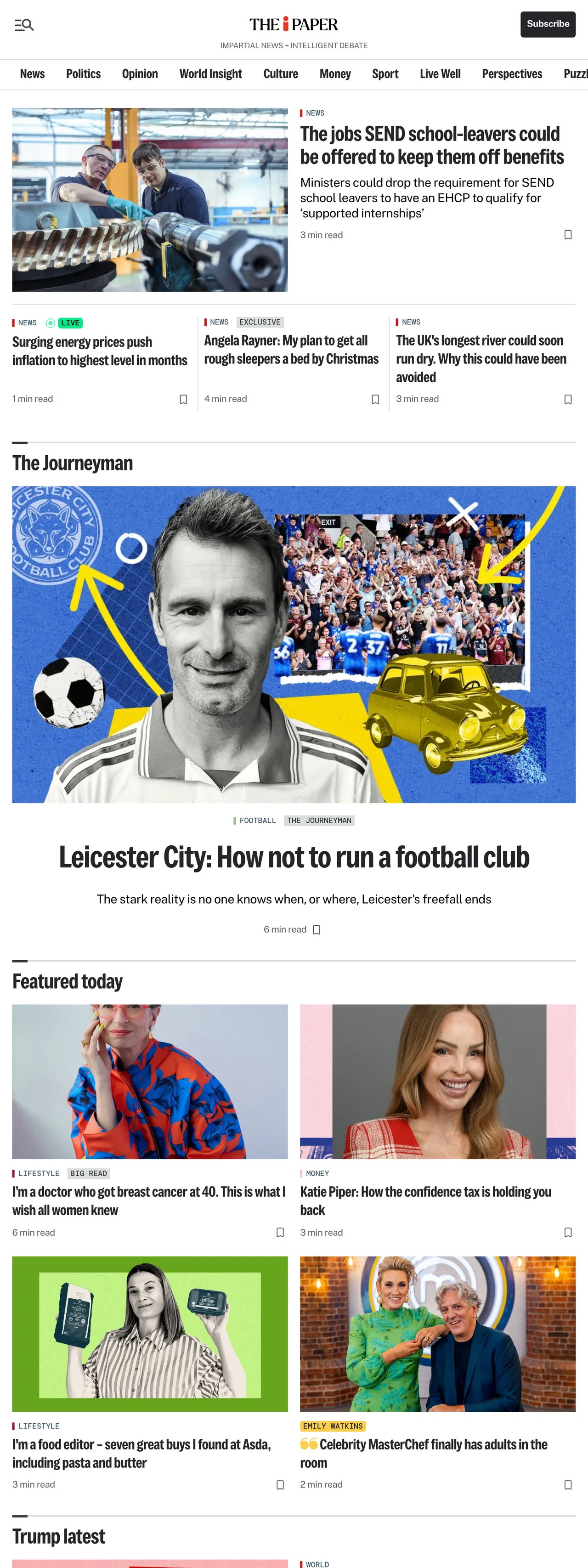 Screenshot of the The i Paper front page