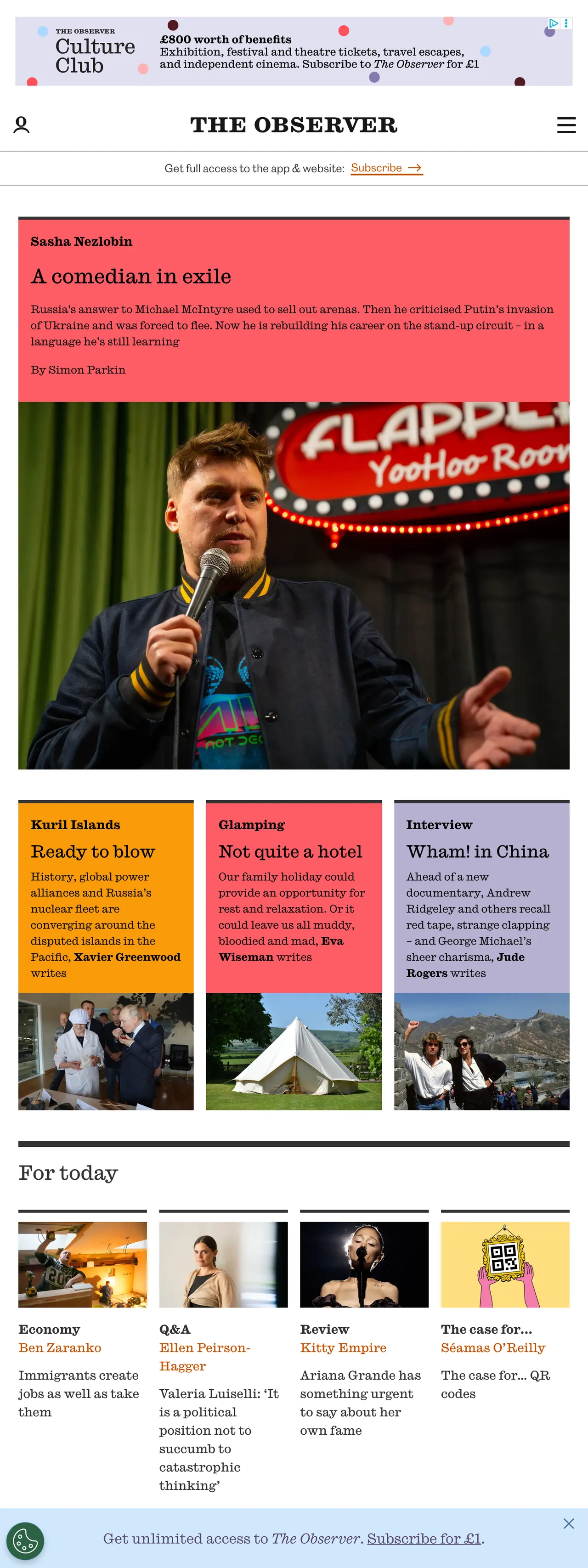 Screenshot of the The Observer front page