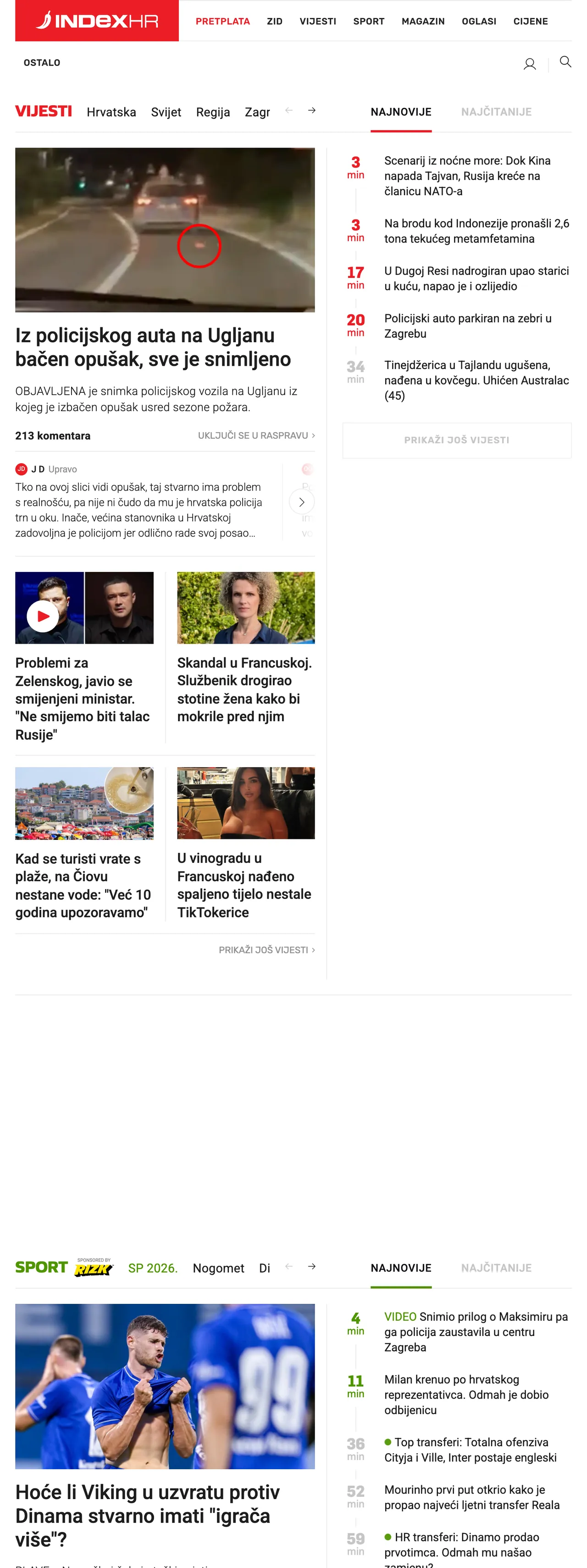 Screenshot of the Index.hr front page