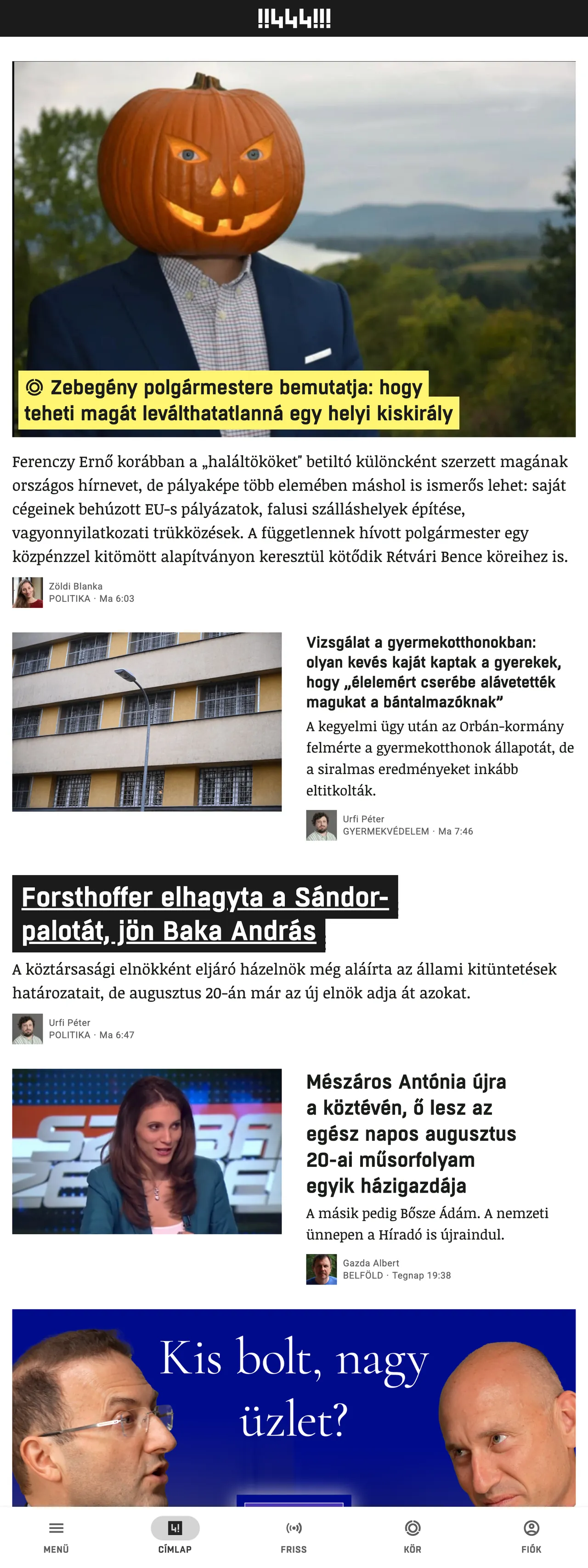 Screenshot of the 444 front page