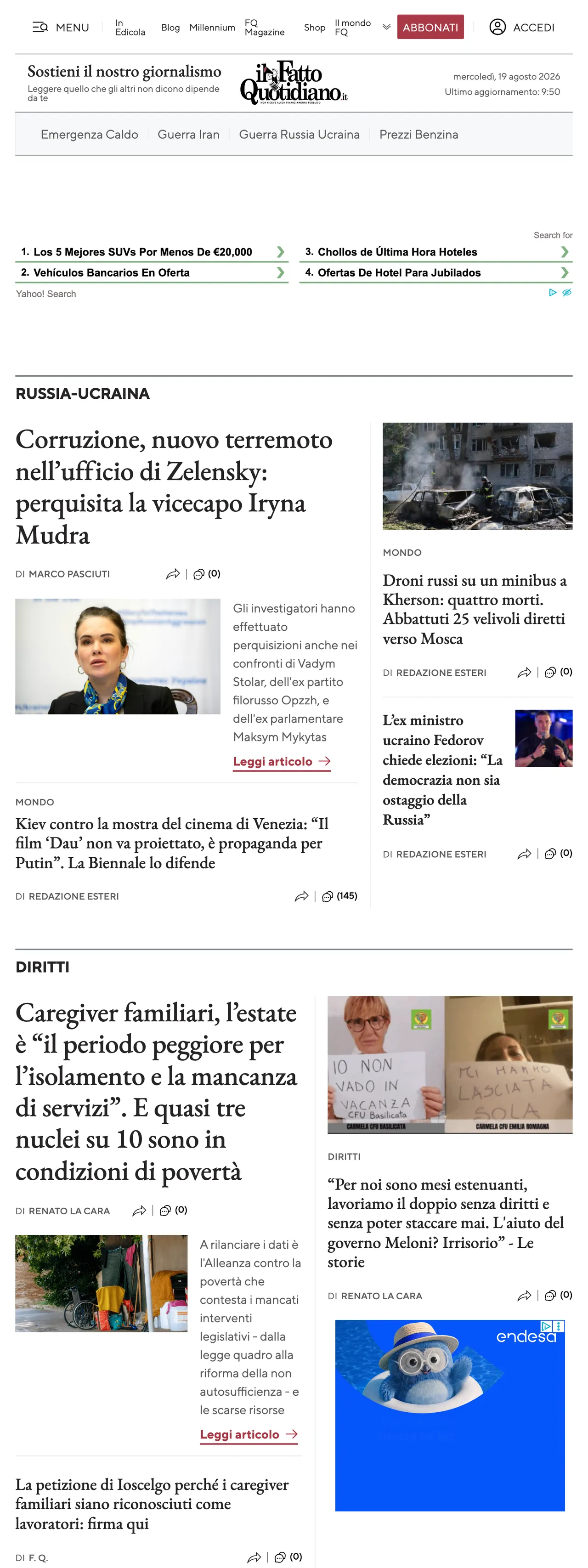 Screenshot of the Il Fatto Quotidiano front page