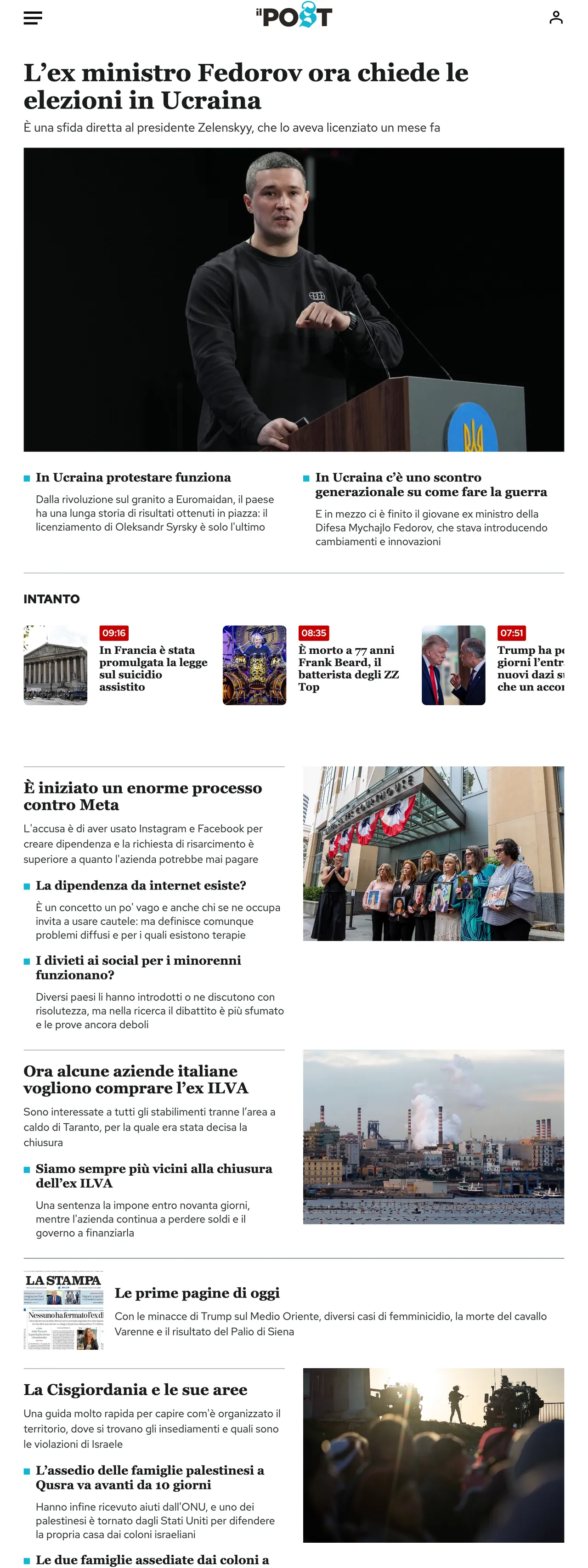 Screenshot of the Il Post front page