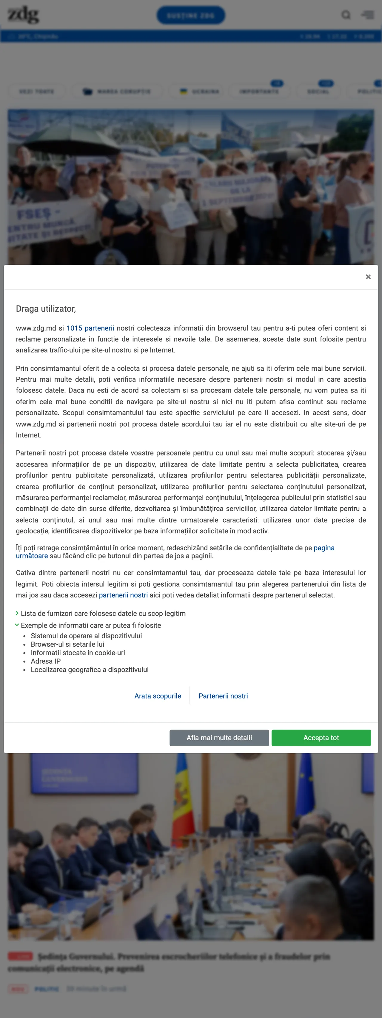 Screenshot of the Ziarul de Gardă front page