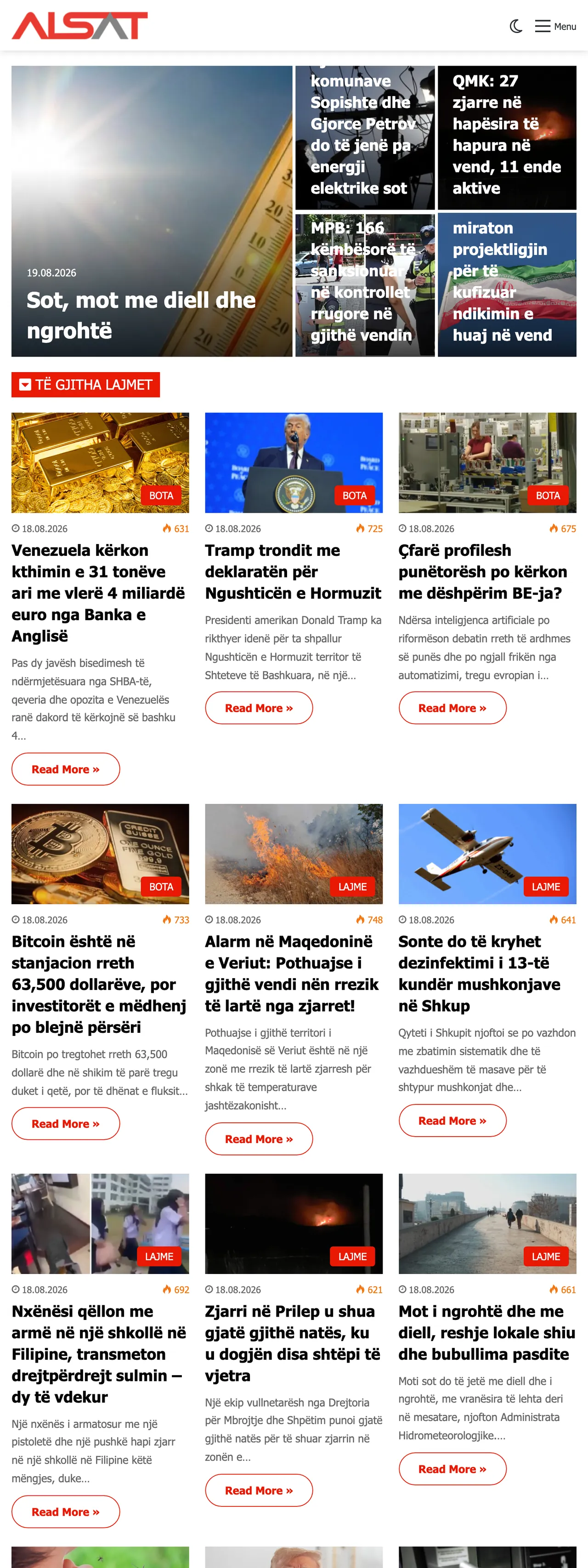 Screenshot of the ALSAT front page