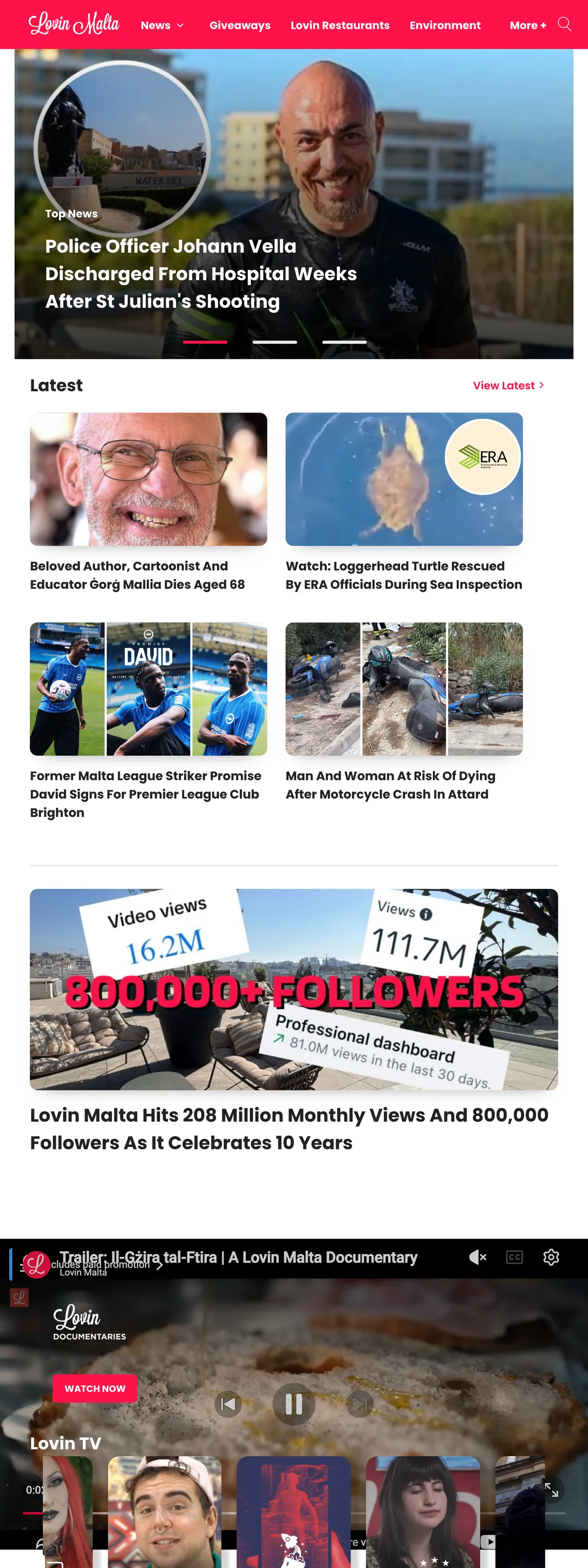 Screenshot of the Lovin Malta front page