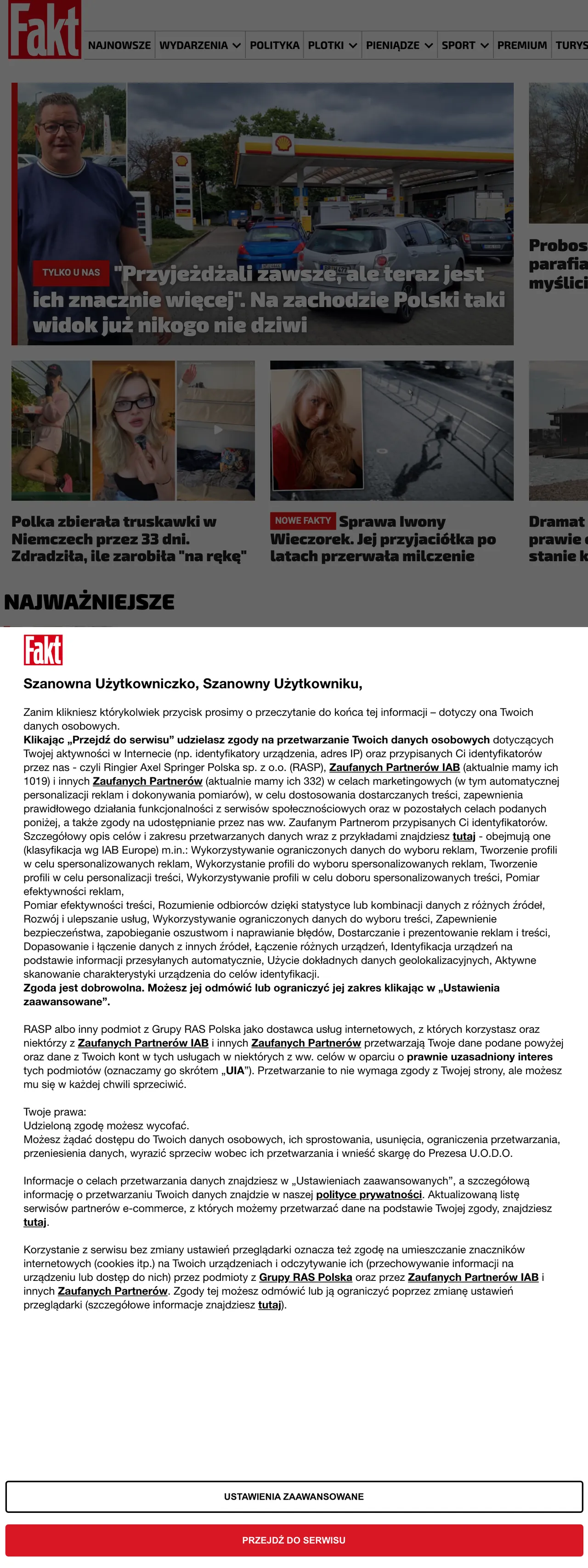 Screenshot of the Fakt front page