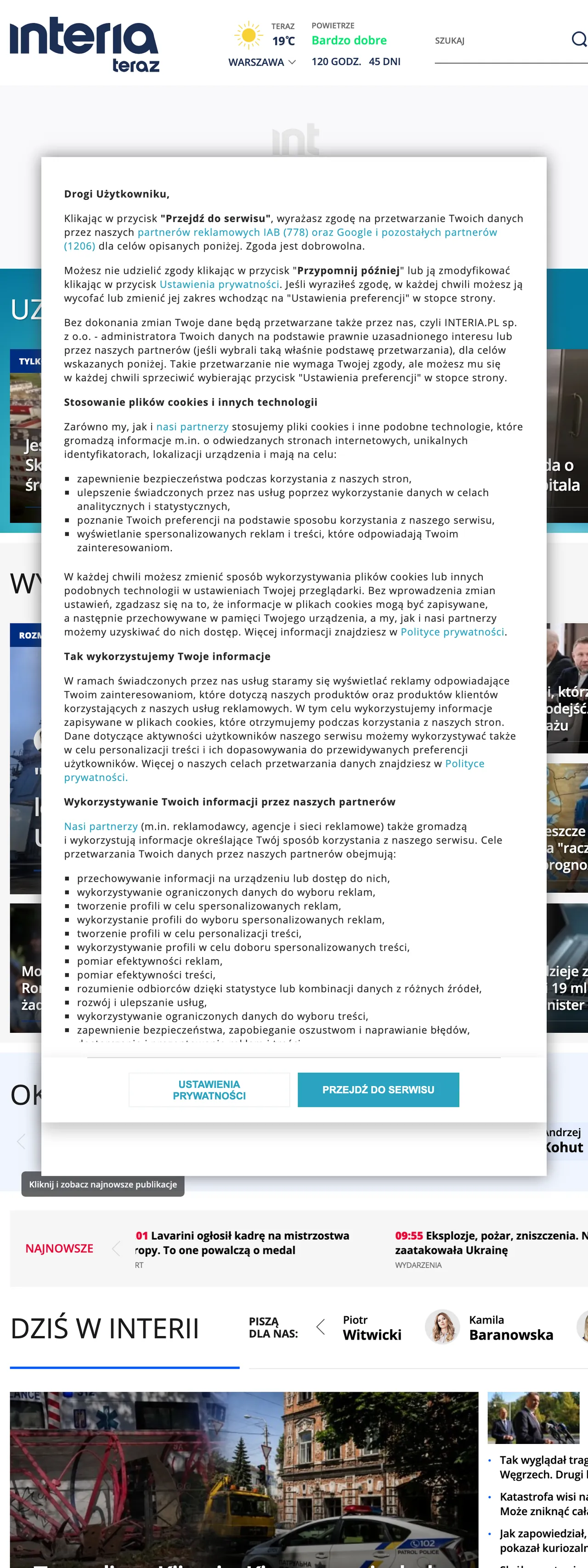 Screenshot of the Interia front page