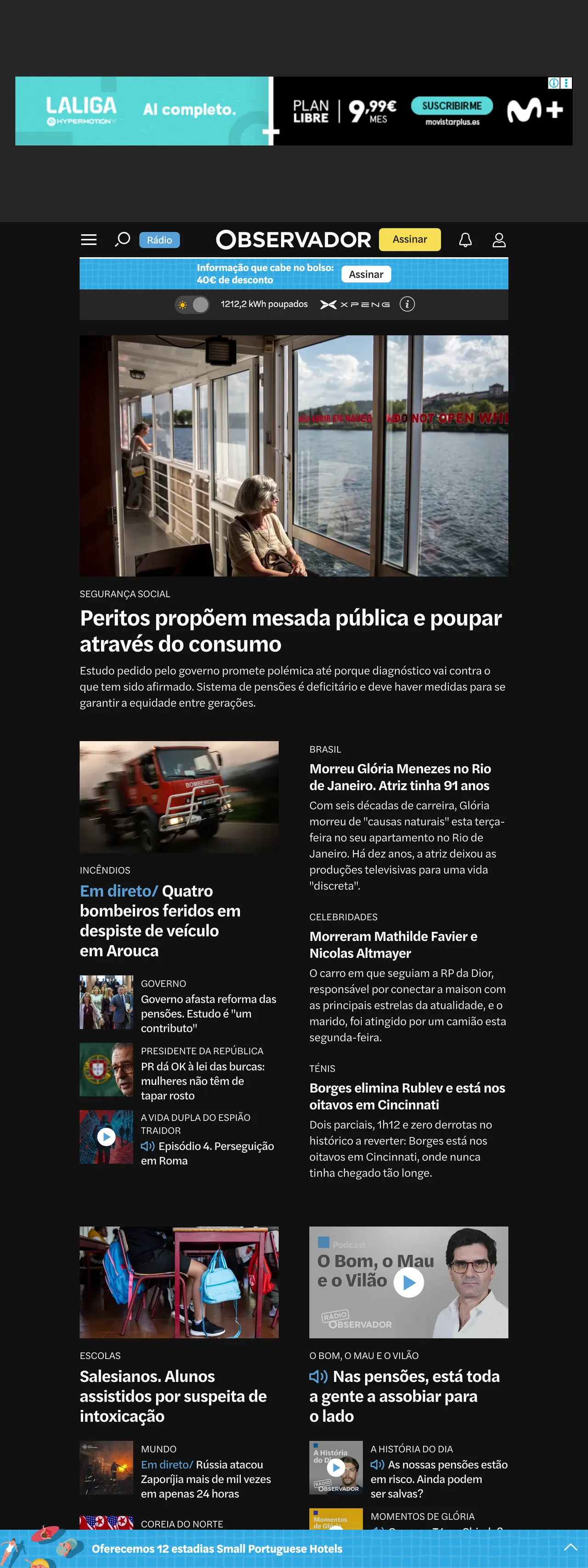 Screenshot of the Observador front page
