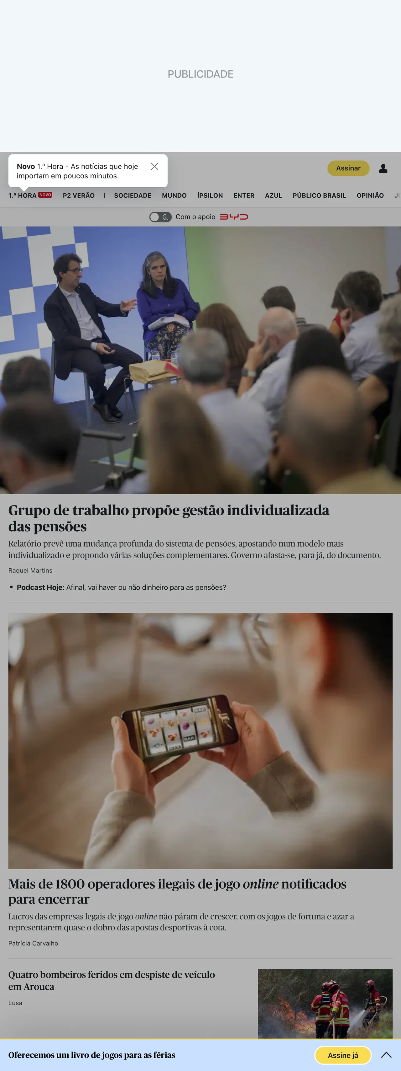 Screenshot of the Público front page