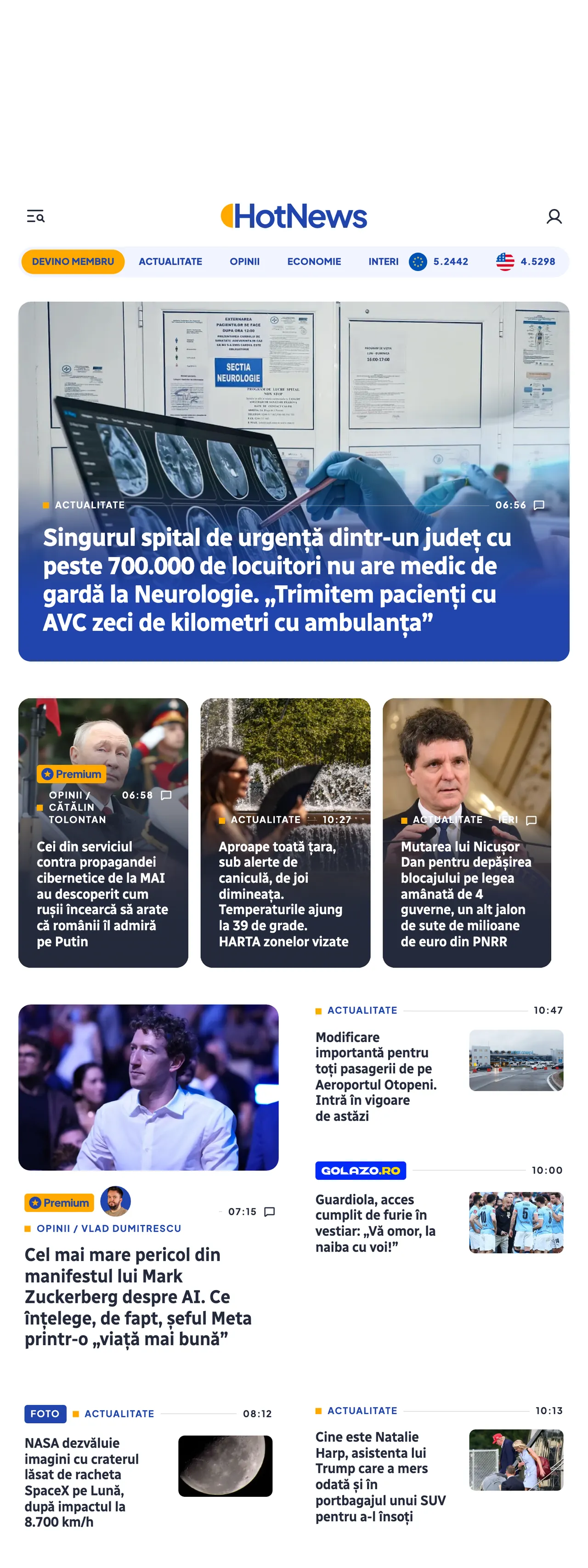 Screenshot of the HotNews.ro front page